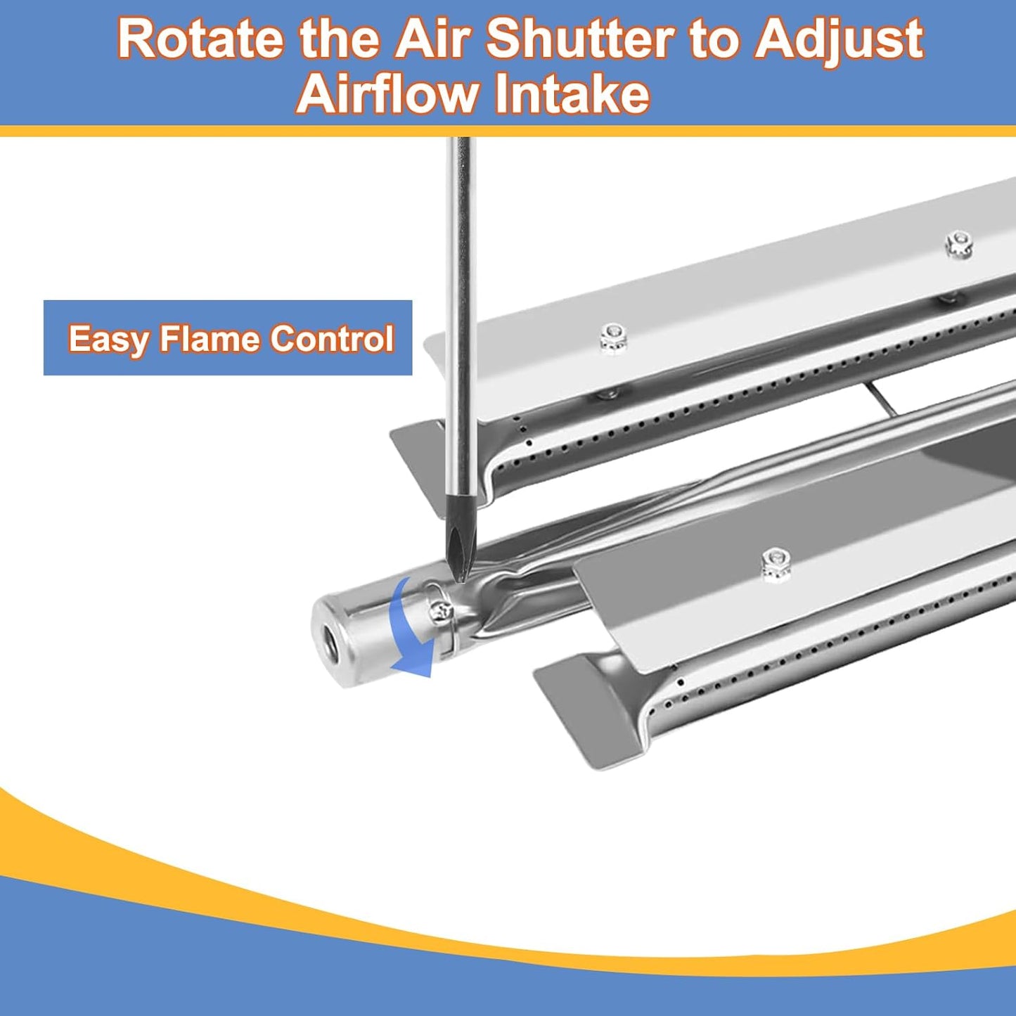 Stainless Steel Burner Tube Gas Grill Replacement Parts for Select Viking VGBQ 41 in T Series, VGBQ 53 in T Series, VGBQ 53" T Series and Other Grill Models, 21.875" x 6.125", Pack of 3