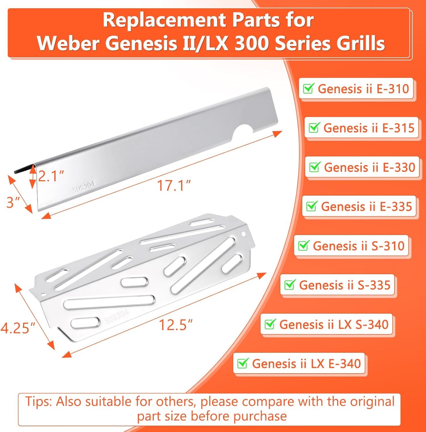 66795 Flavorizer Bars and 66040 Heat Deflector for Weber Genesis II 300 /LX 300 Series