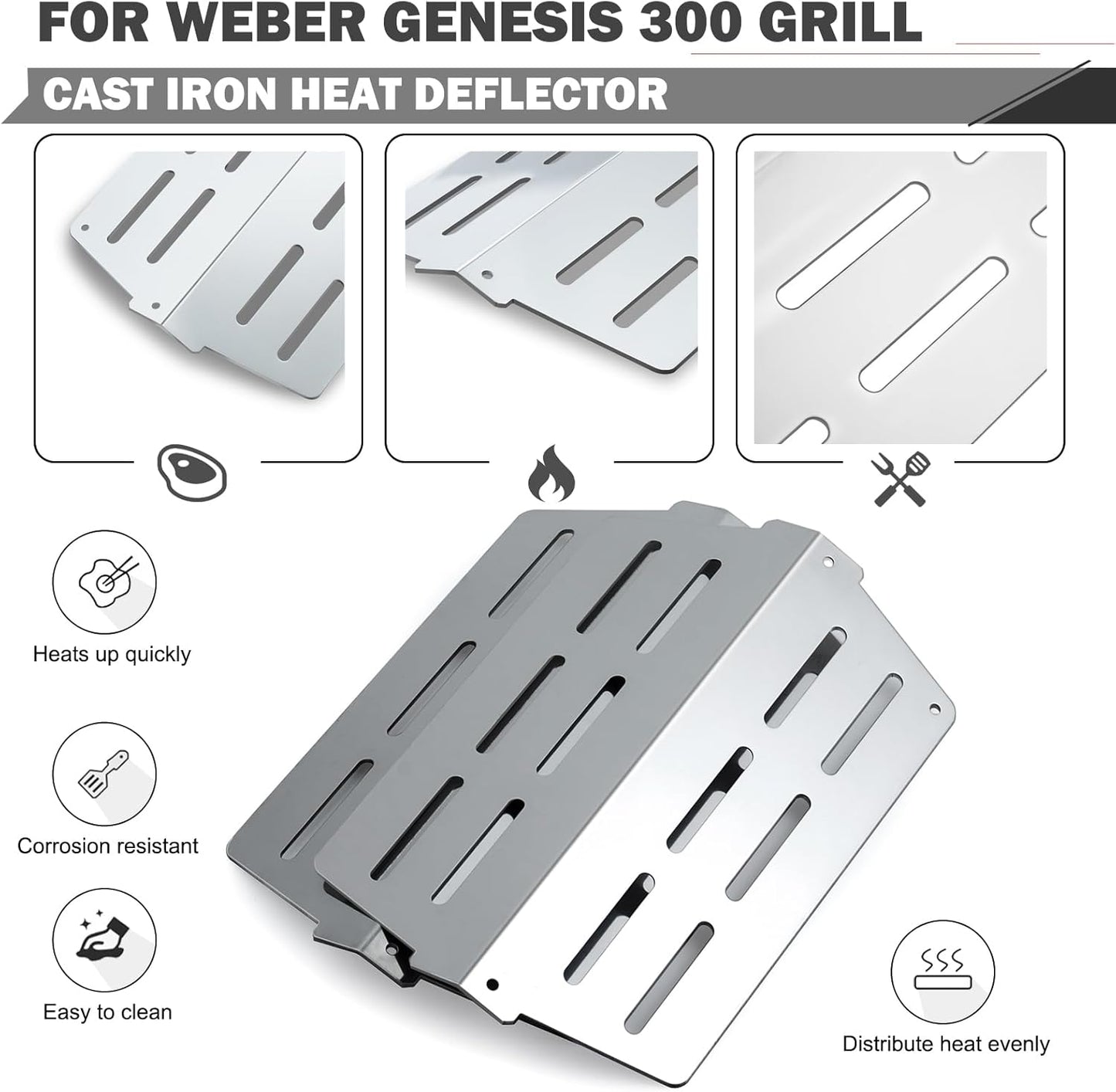 Genesis 300 Grill Replacement Parts 7620 Flavorizer Bars 65505 Heat Deflector 62752 Burner Tube for Weber Genesis Grill Parts E-310 E-320 E-330 S-330 Grill Replacement Parts Sear Burner Flavor Bars