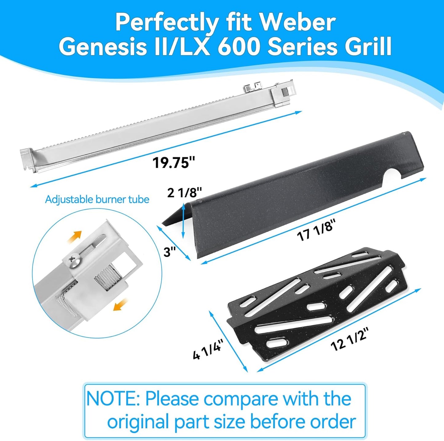SafBbcue Grill Parts Kit for Weber Genesis II 600 Series Grill,66034/66796 Flavorizer Bars 66687/66042 Heat Deflectors and 67490 Burner Tubes for Weber Genesis II E/S-610 LX E-640 S-640 Grills