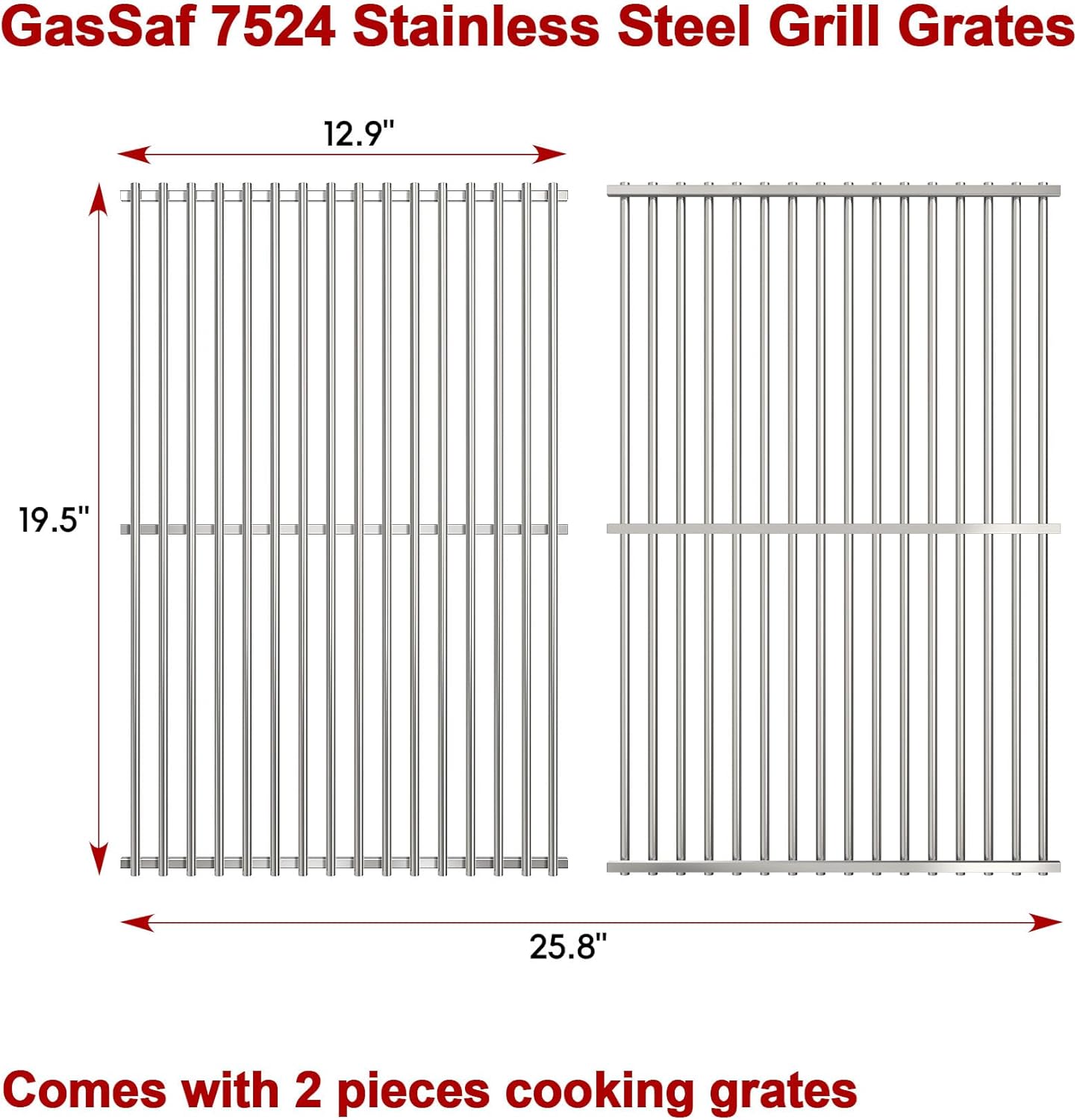 19.5" Grill Grates for Weber Genesis 300, Weber Genesis Grill Grates 7524 7528, 7MM SUS304 Replacement Parts for E310 E320 E330 S310 S320 S330(2007-2016), Pit Boss PB700 Series Cooking Grids