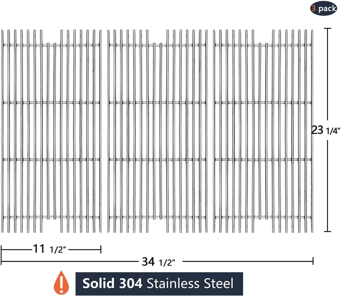 304 Stainless Steel Grill Grid Grates Replacement Parts for Viking VGBQ 30 in T Series, VGBQ 41 in T Series, VGBQ 53 in T Series Gas Grill, 3 Pack