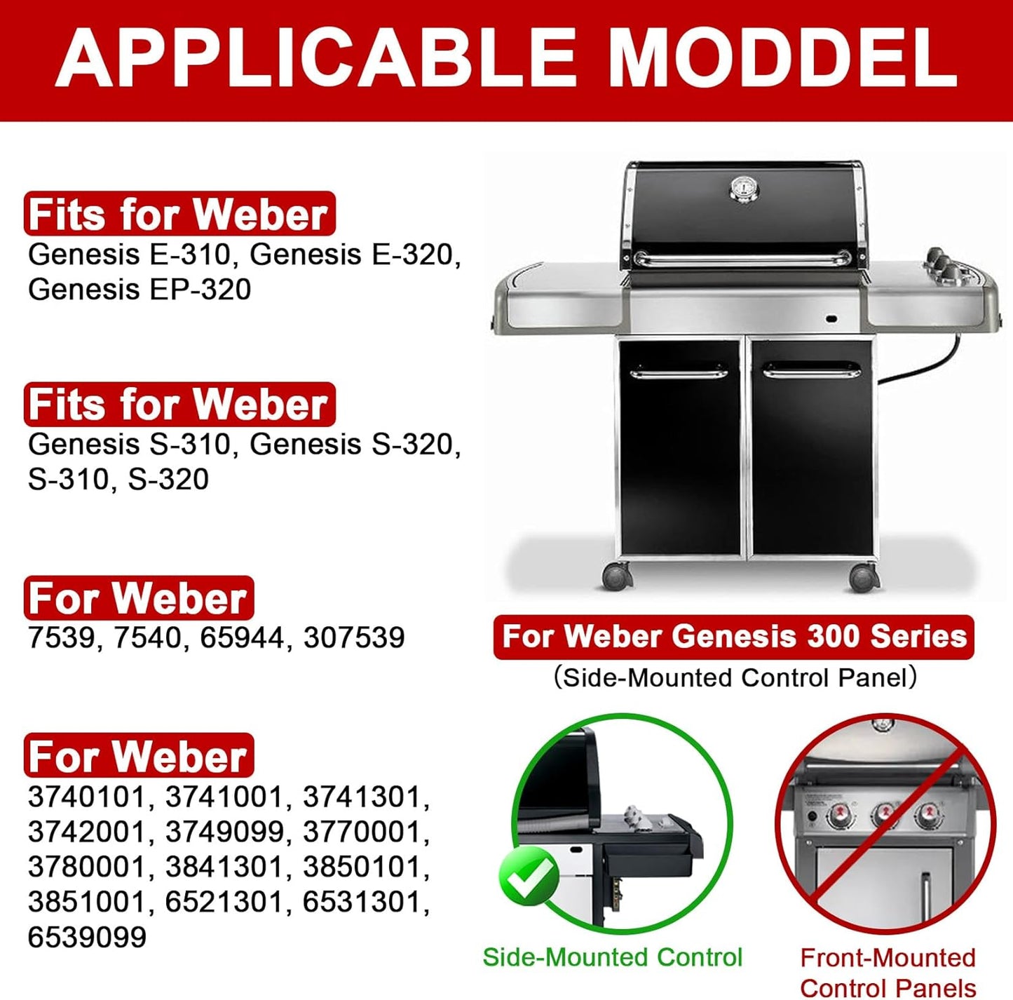 24.5" Flavorizer Bars Replacement for Weber Genesis 300 Series, Genesis E-310 E-320 E-330 S310 S320 Grill (with Side-Mounted Control), 7539 Porcelain-enameled Steel, 5 Pack