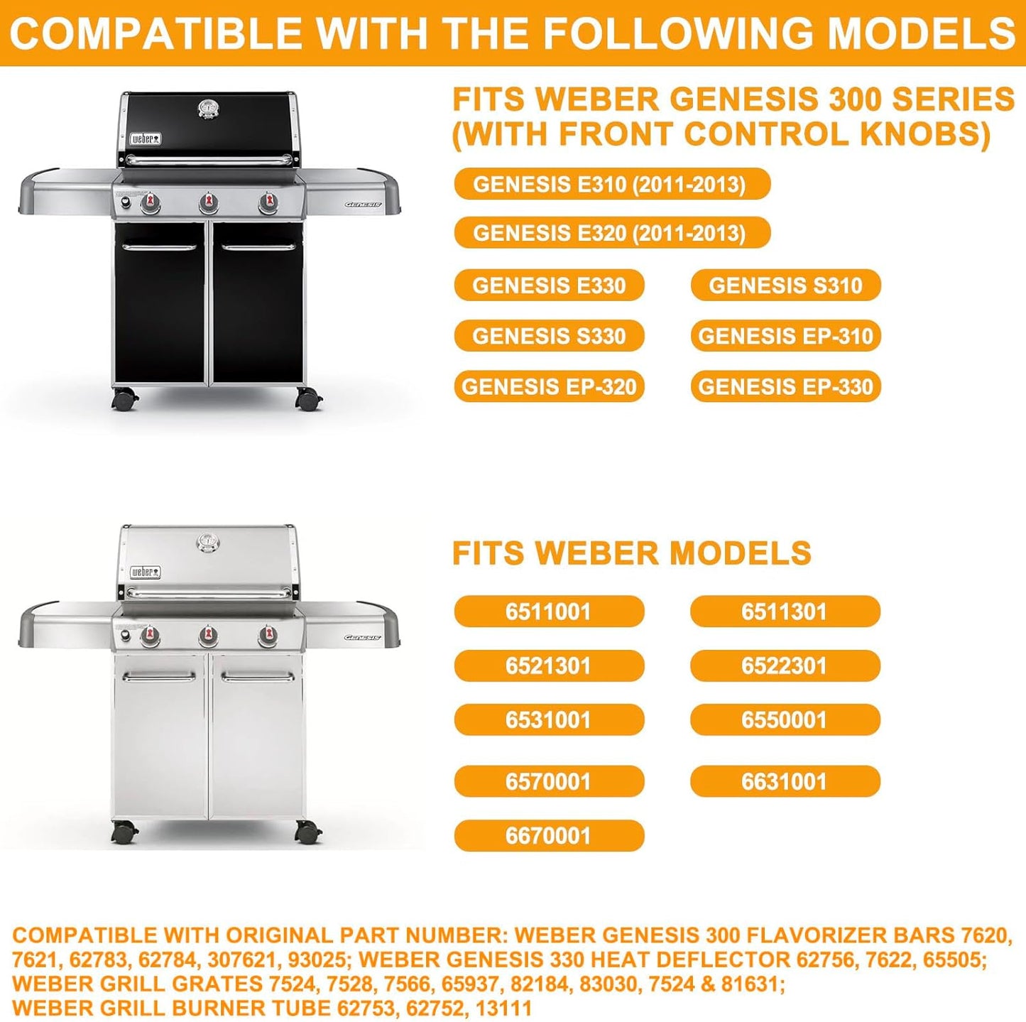 Grill Parts Kit for Weber Genesis 300 310 330 Genesis E330 E310 S310 S330 EP330 S320 E320 Grill Parts 17.5" Flavorizer Bars, Genesis 7528 Grates Heat Deflector Grill Parts Kit, 3Pcs 62752 Burner Tube