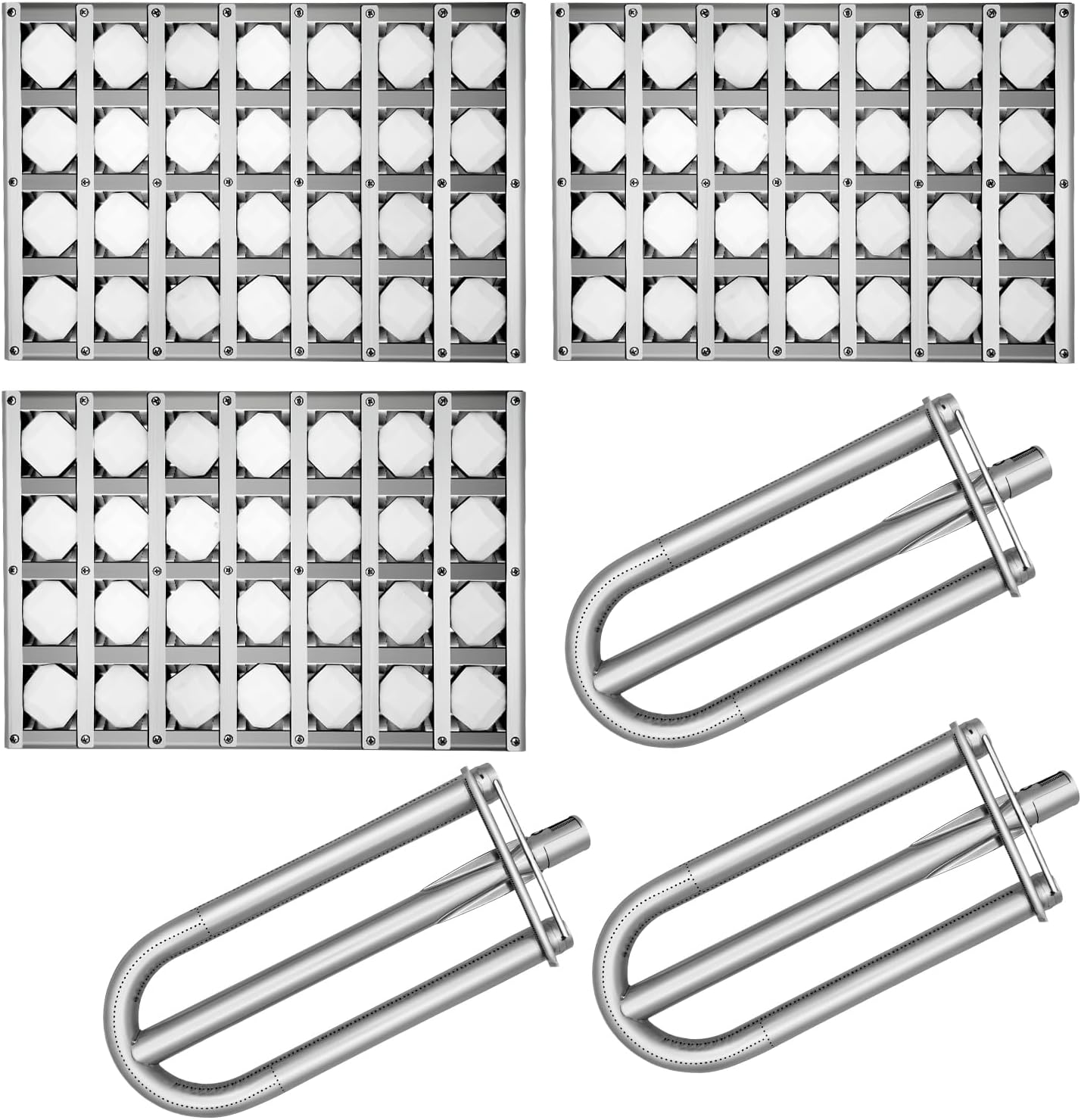 17.875" Grill Heat Plates Grill Briquette Tray for Alfresco Grill ALX2-30C, ALX2-42C, ALX2-42RFG, ALX2-56, ALX2-56BFG, Stainless Steel BBQ Heat Shield Flame Tamer with 56 Ceramic Briquettes