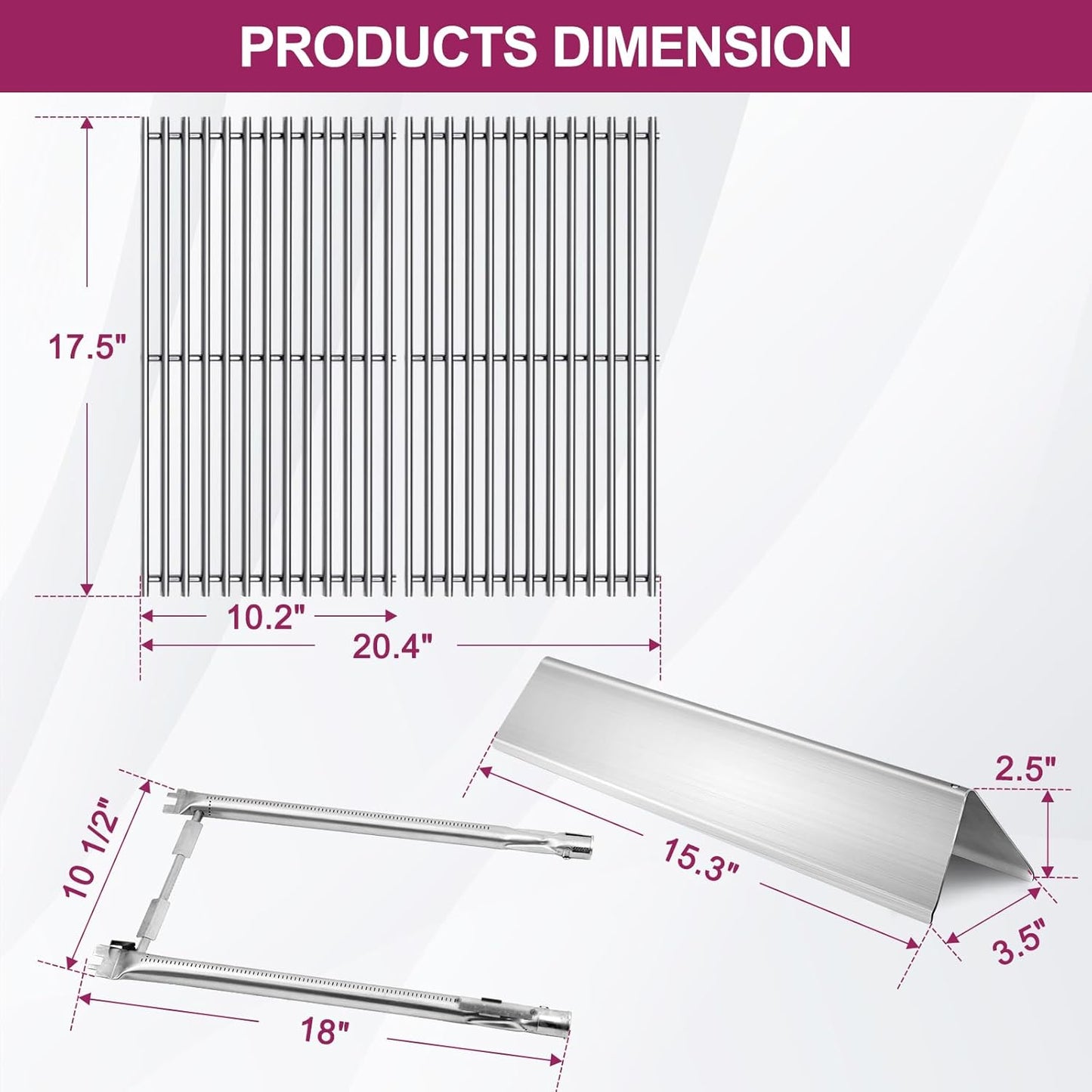 7637 Grid Grates 7635 Stainless Steel Flavorizer Bar with Burner for Weber Replacement for Spirit 200 Series