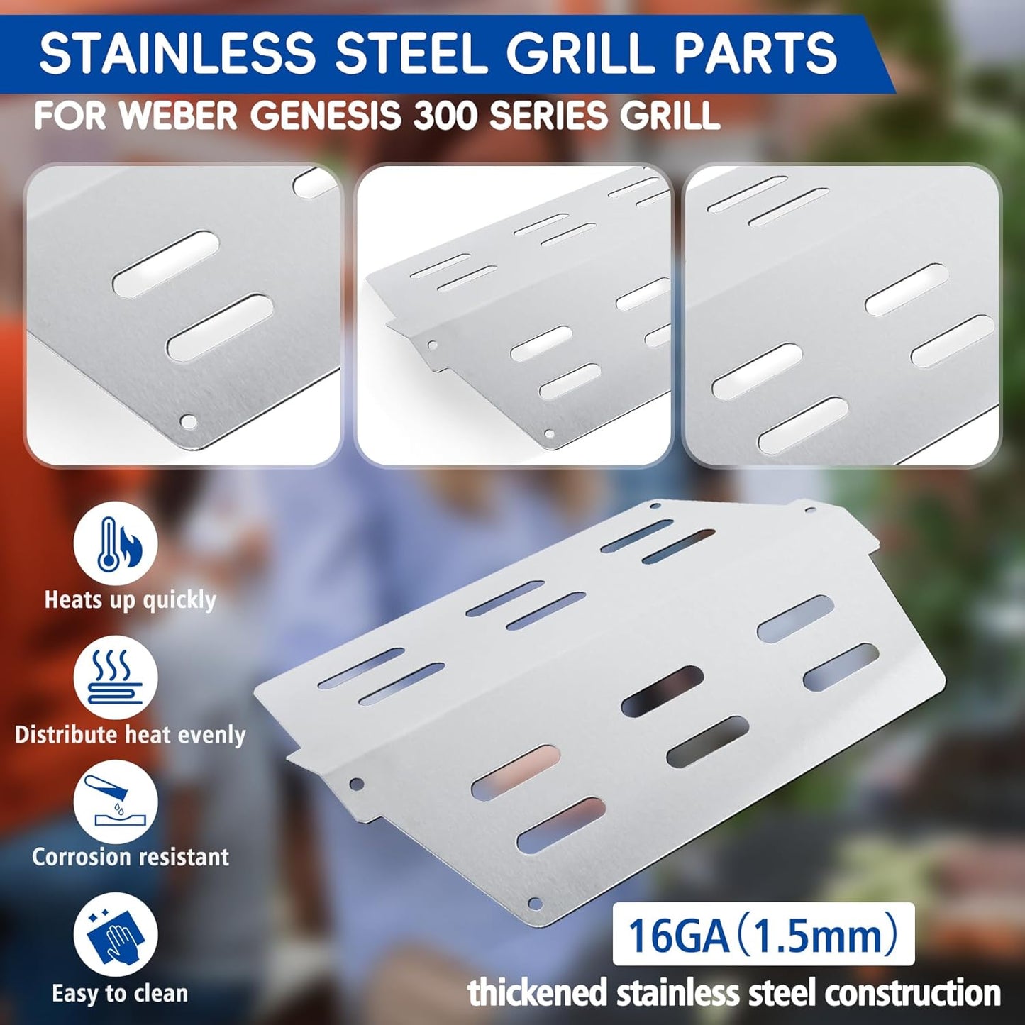 Genesis E-330 4 Burner Grill Replacement Parts for Weber Genesis S330 S-330 E-330 EP-330 330 Genesis 300 Series E-310 S-310 Grill 7621 Flavorizer Bars 62753 Burner Tube 65505 Heat Deflectors