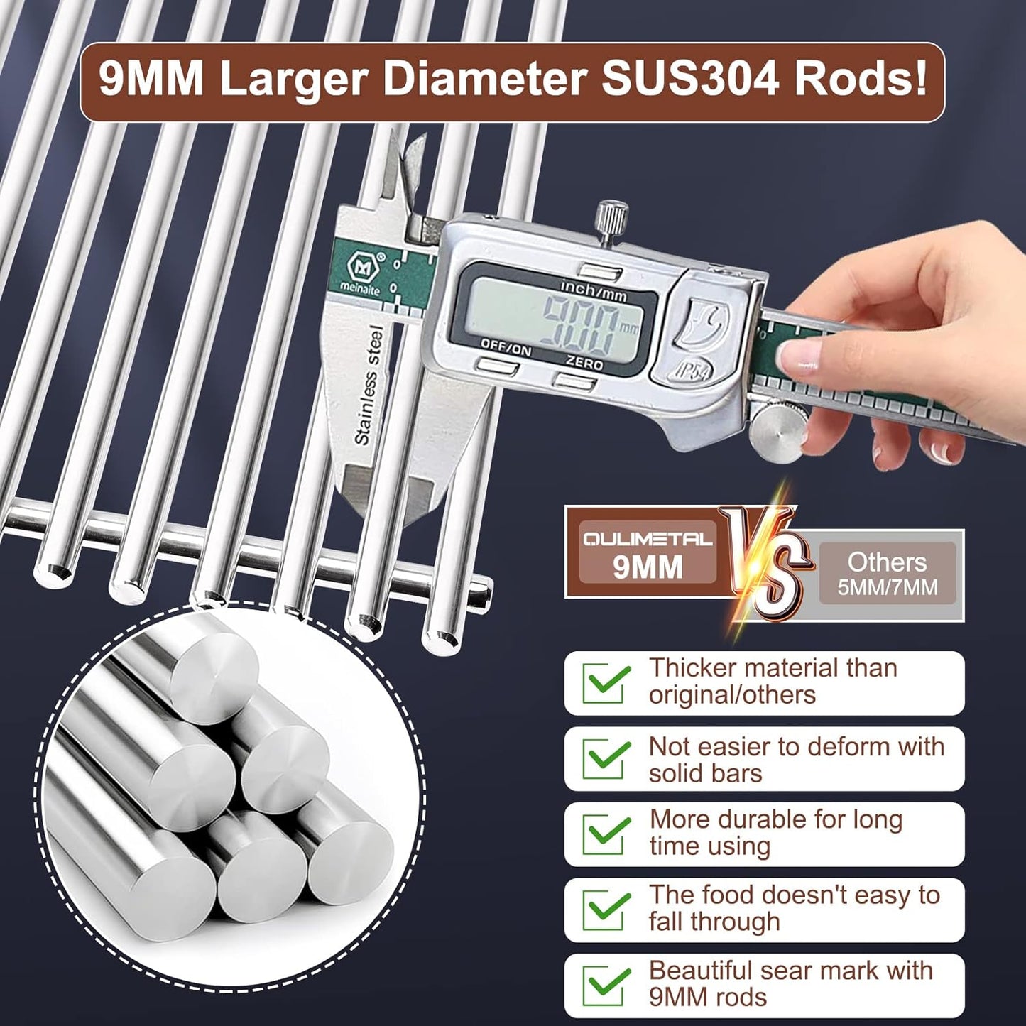 18.75" 9MM Cooking Grates for Weber Genesis II and Genesis II LX 300 Series Gas Grills, Genesis II E&S 310 315 320 325 340, Replacement Parts for Weber 66095, 304 Stainless Steel