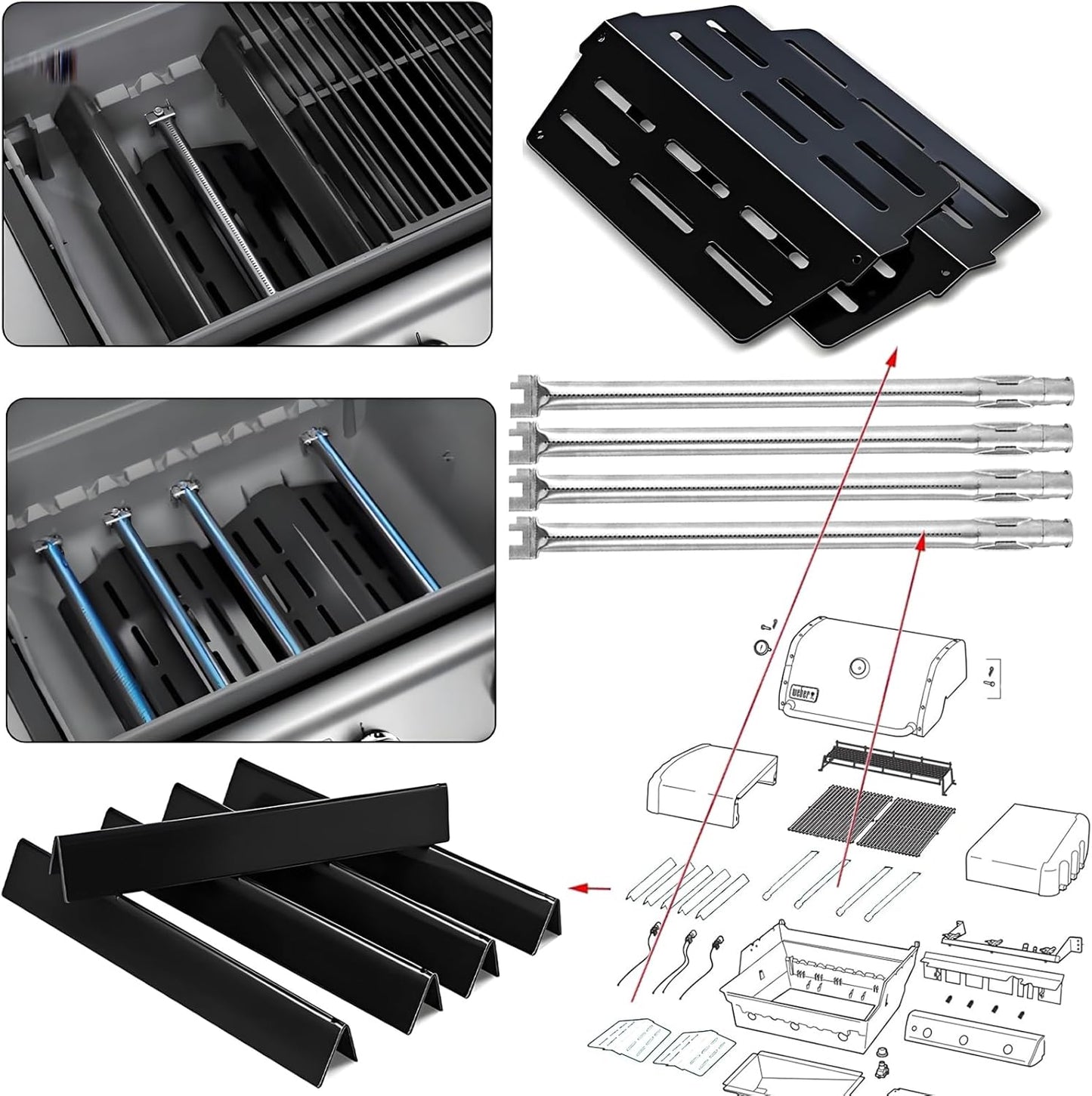 Genesis E-330 Grill 4 Burner 62752Flavorizer Bars 65505 Heat Deflectors Replacement Parts for Weber Genesis GrillParts 300 Series
