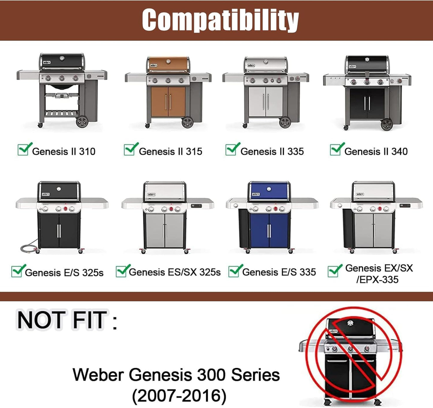 18.75" 9MM Cooking Grates for Weber Genesis II and Genesis II LX 300 Series Gas Grills, Genesis II E&S 310 315 320 325 340, Replacement Parts for Weber 66095, 304 Stainless Steel