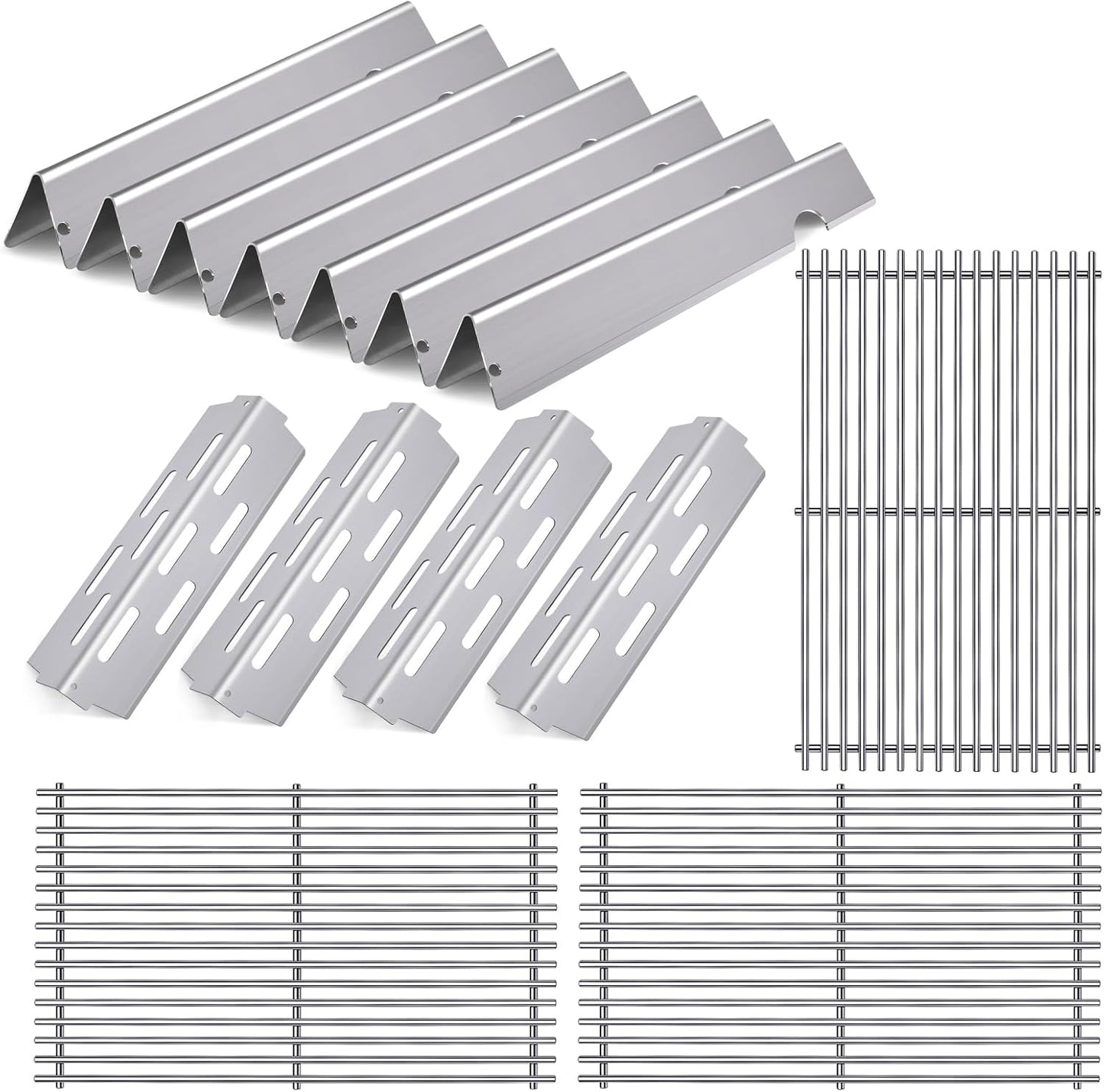 Grill Grates Flavorizer Bars Parts for Weber Genesis II E-410, S-410, Genesis II LX E-440, S-440, Weber 66089, 66097, 66041, 66033, 66796, Stainless Steel Porcelain Grids Heat Plate Deflectors