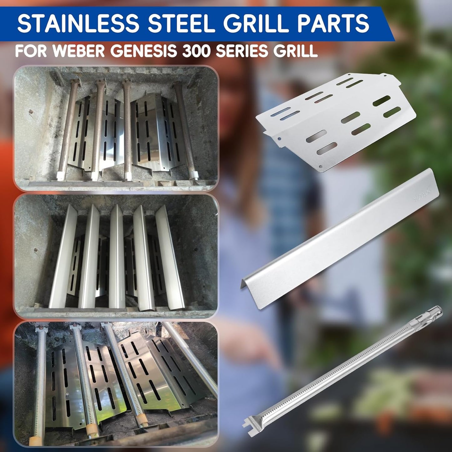Genesis E-330 4 Burner Grill Replacement Parts for Weber Genesis S330 S-330 E-330 EP-330 330 Genesis 300 Series E-310 S-310 Grill 7621 Flavorizer Bars 62753 Burner Tube 65505 Heat Deflectors