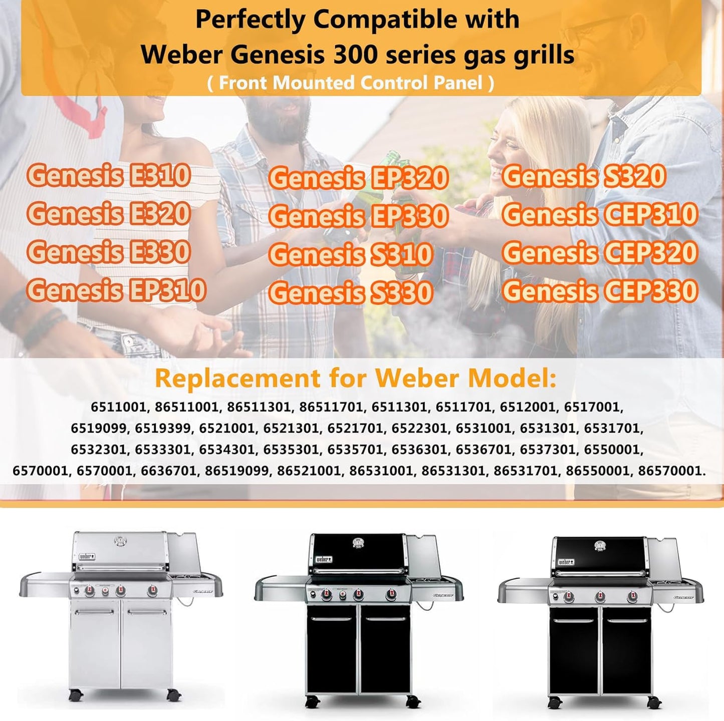 Grill Replacement Parts for Weber Genesis 300 SER Genesis E330 E310 S310 E320 S330 S320 EP330 EP310 Grill Parts, Genesis Burner Tube 7621 Flavorizer Bars Porcelain Steel Genesis Grill Parts