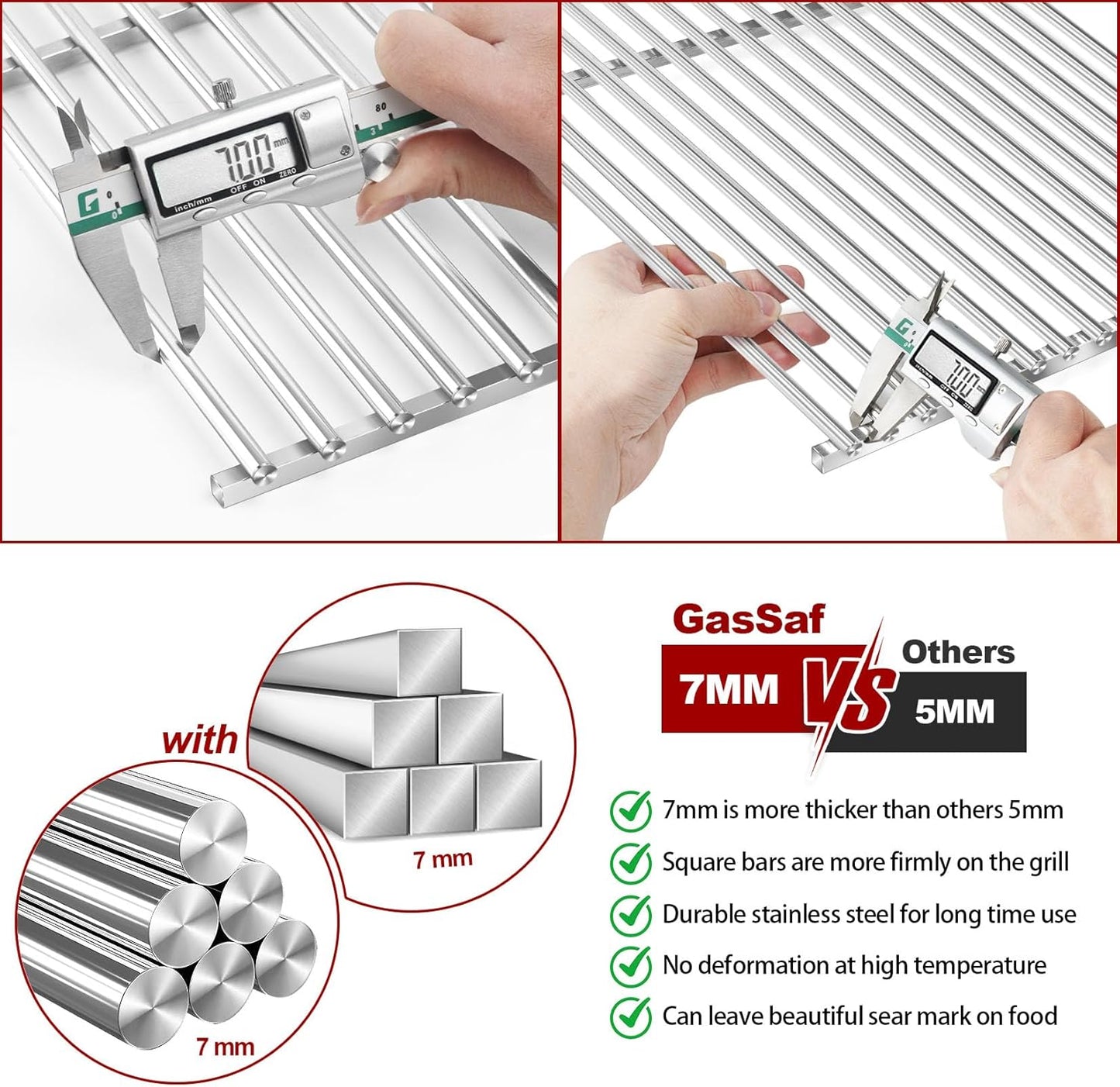 19.5" Grill Grates for Weber Genesis 300, Weber Genesis Grill Grates 7524 7528, 7MM SUS304 Replacement Parts for E310 E320 E330 S310 S320 S330(2007-2016), Pit Boss PB700 Series Cooking Grids