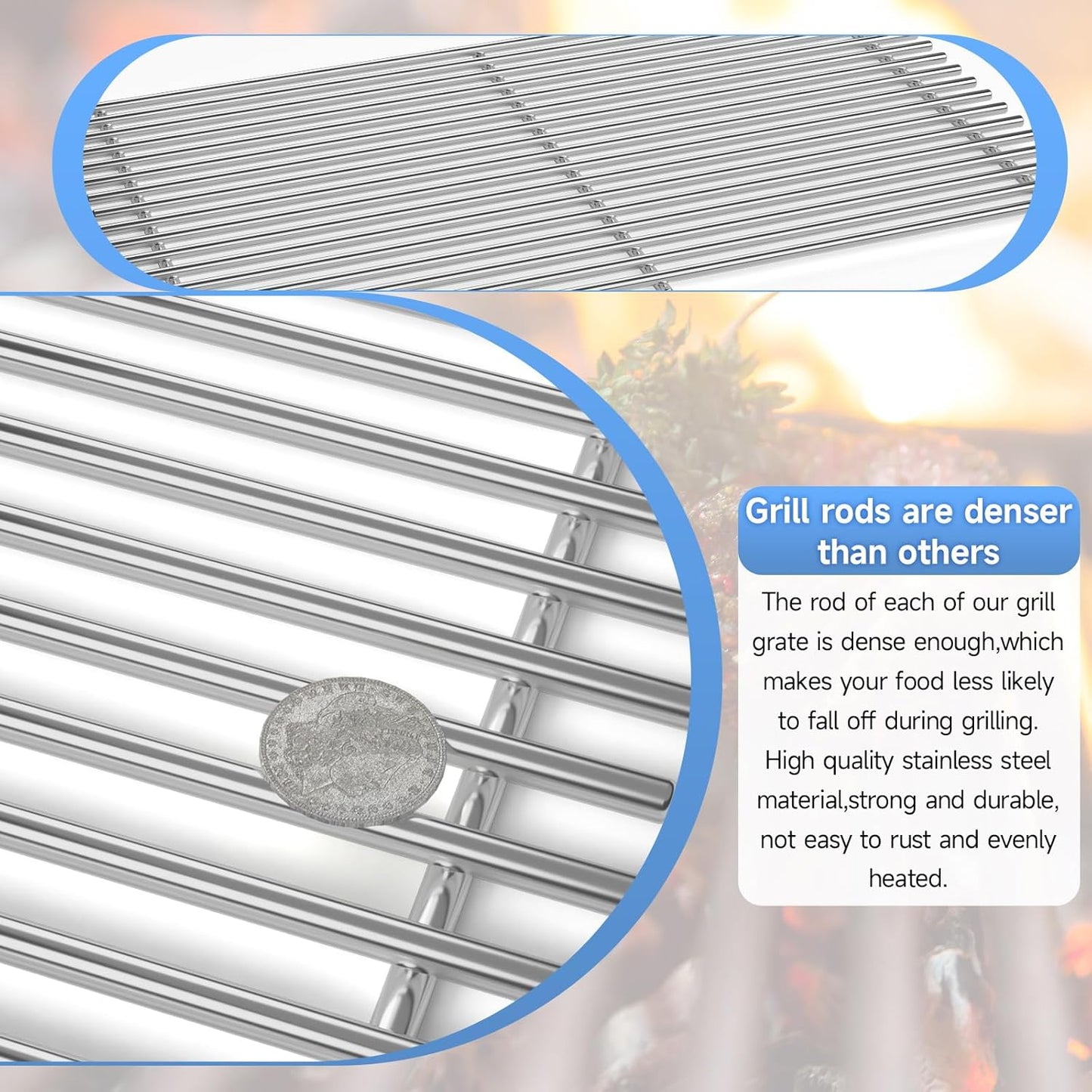 3Pack Stainless Steel Replacement Grill Parts for for Weber Genesis 2 GS4 Grates 66089 66097 LX 400 SER GBS S-435, Weber Genesis II E-410, E-435, S-435, SE-410, Kitchen-aid 720-0856V 740-0781