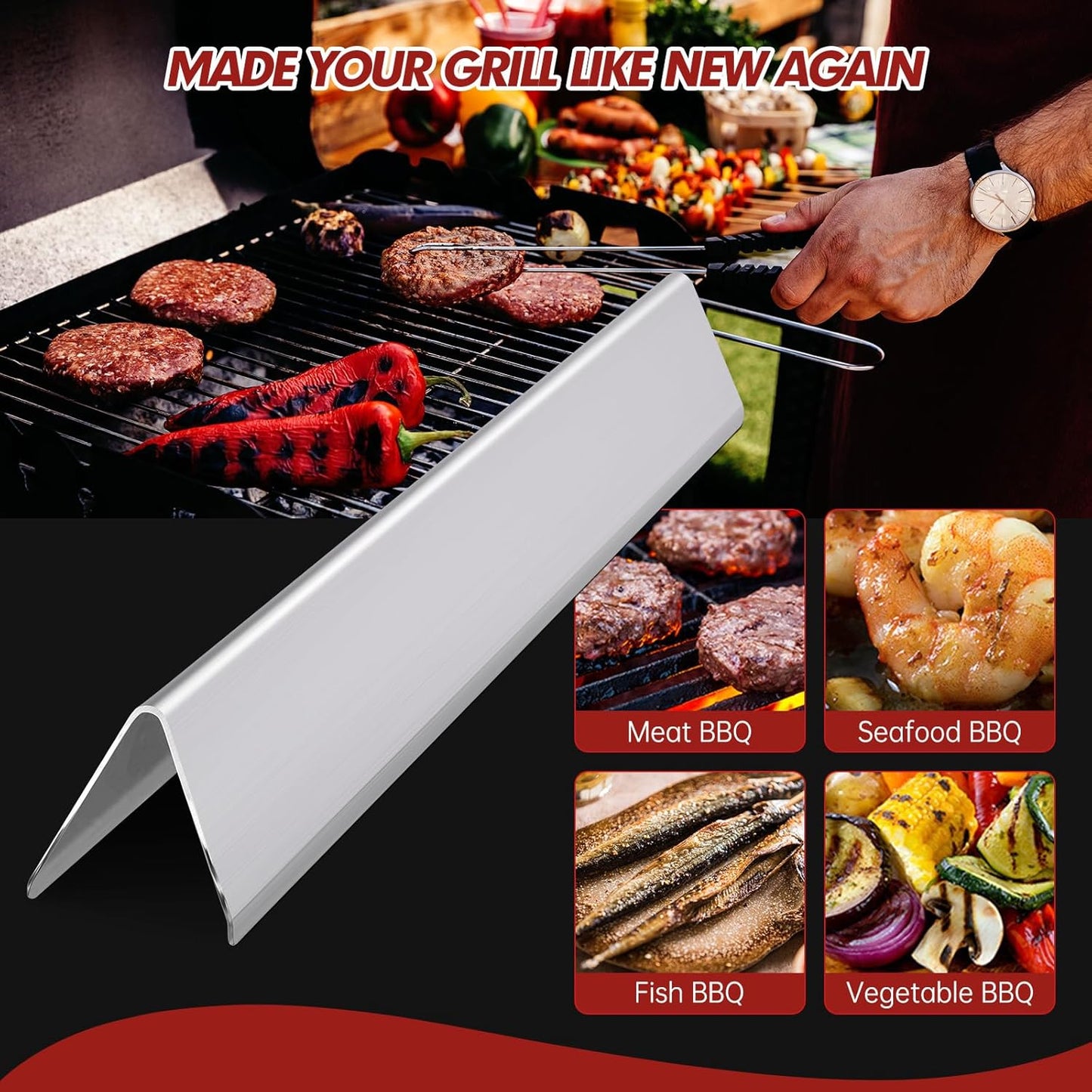 Grill Burners Grill Flavorizer Bars for Weber Genesis Grill Parts E-310, E-320, E-330, Genesis S-310, S-320, S-330, 300 Series, 7620 7621 7622 BBQ Gas Grill Replacement Heat Deflectors 17”