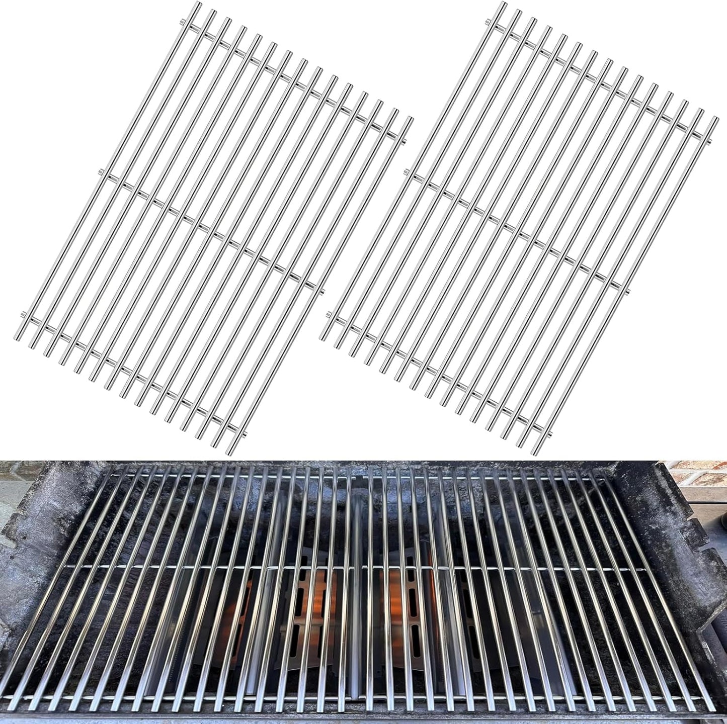 Grill Grates for Weber Genesis 300 Series, Cooking Grates Grill Parts for Weber Genesis E310 E320 E330 S310 S320 S330, 19.5" Stainless Steel BBQ Grids Replacement for Weber 7528/7524 Cast Iron Grate