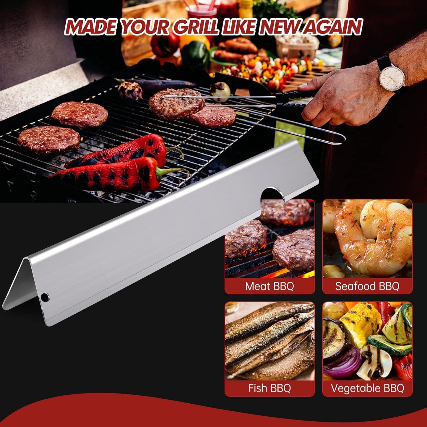 Grill Flavorizer Bars Heat Deflectors BBQ Gas Grill Replacement parts for Weber 66041, 66033, 66796, Weber Genesis II E-410, S-410, Genesis II LX E-440, S-440, 17” Stainless Steel Flavor Bars
