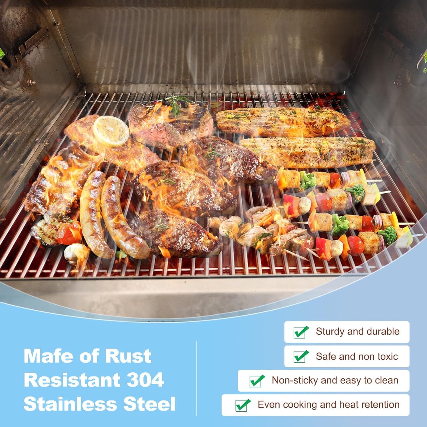 18 7/8" SUS304 9mm Cooking Grates for Weber Genesis II Grill Parts E&S 310 315 320 325 340, 2 Pack 66095 Grill Parts for Weber Grill Grate Genesis II LX 300 Series