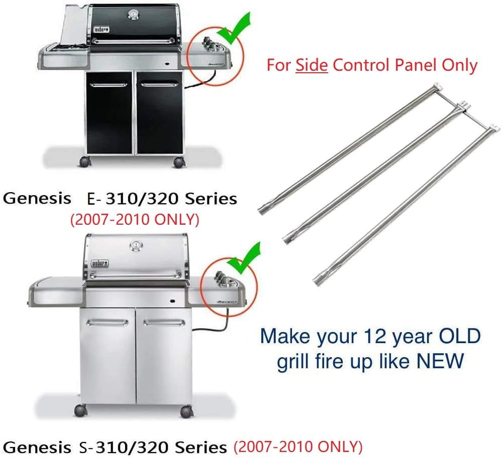 34 1/4" SS Burner Tube Set and 24.5" Flavorizer Bars Replacement for Weber Genesis 300 Series E-310 E-320 EP-310 EP-320 S-310 S-320 Gas Grills (with Side Control Panel Only), 67722 7539 7540