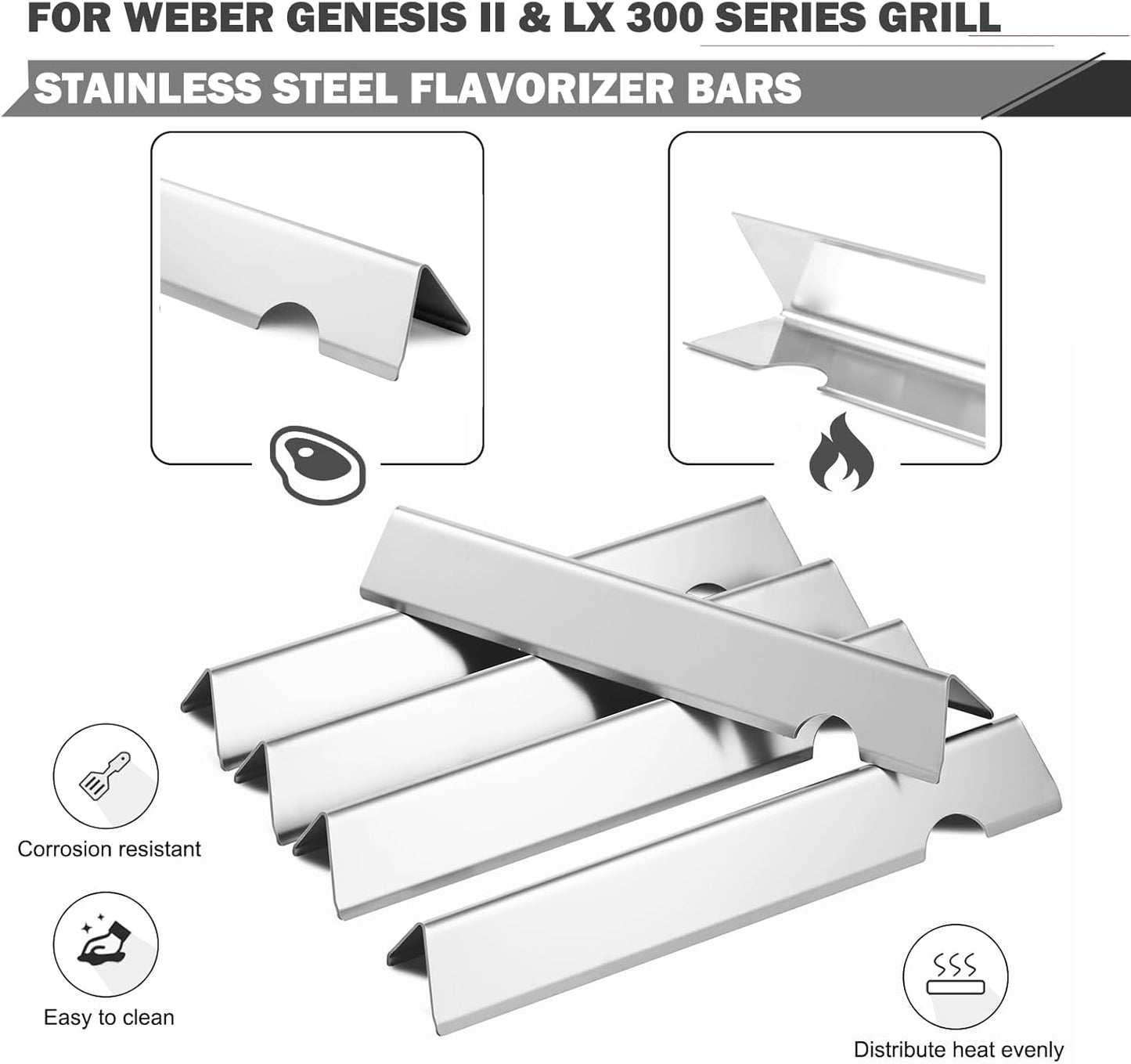 Genesis II Replacement Flavorizer Bars 66795 Parts for Weber Genesis II E-310 E-335 E-330 II GS4 Grill Parts 66032 Flavor Bars Weber Genesis II Grill Part Genesis 2 LX 300 Series LX S-340 E-340 E-325S