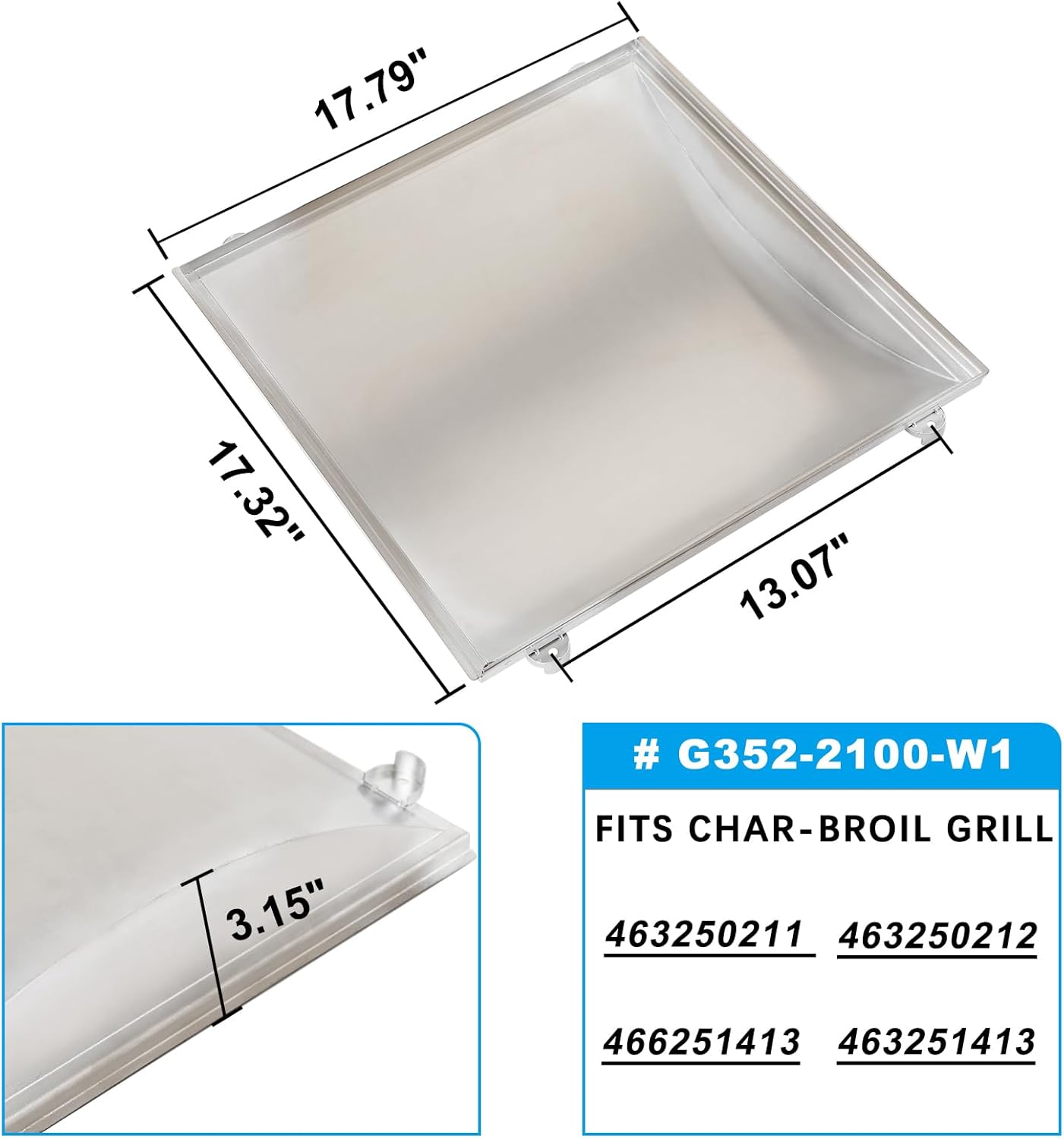 G352-2100-W1  Firebox for Charbroil Infrared 2Burner Grill Replacement Parts Heat Plate Shield