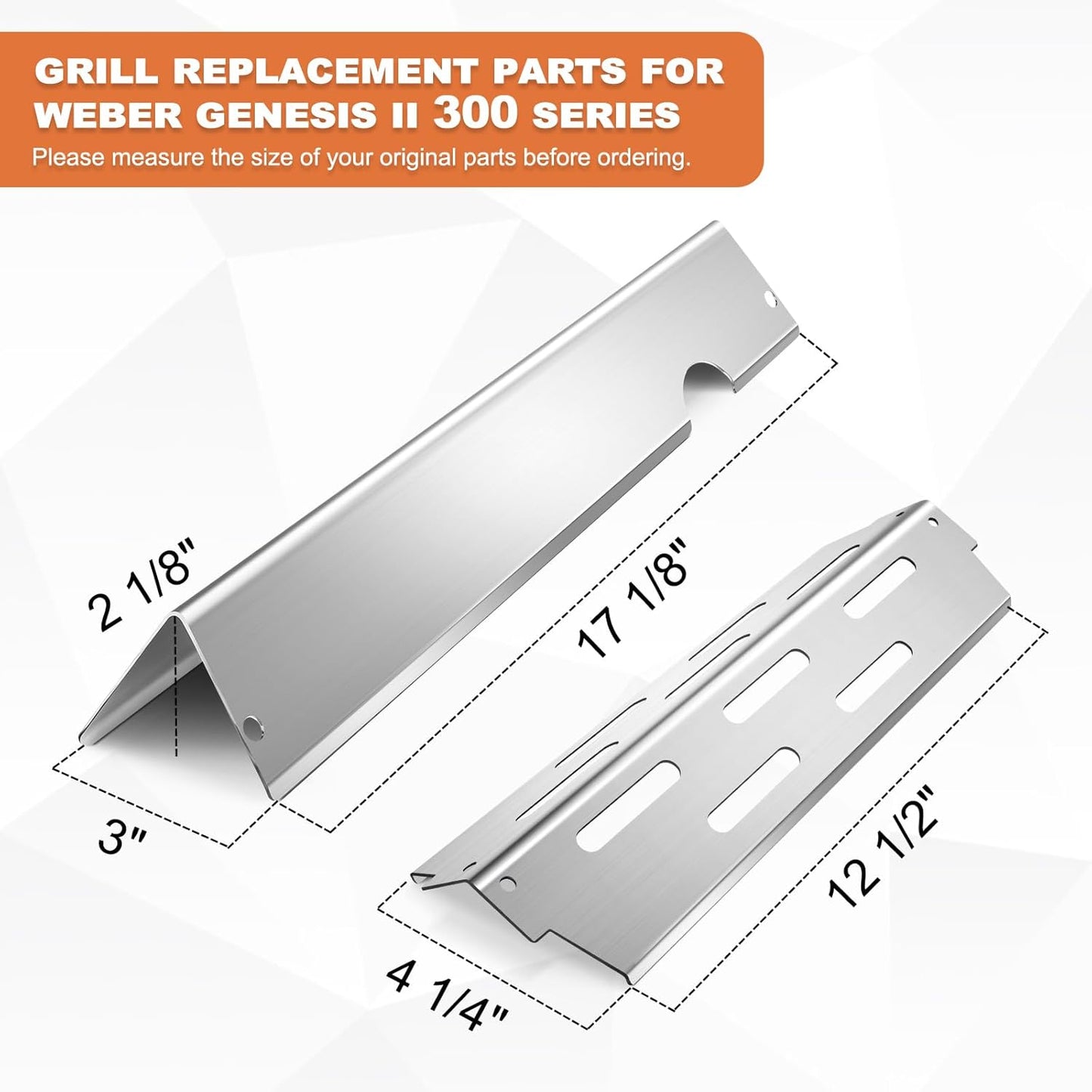 Grill Replacement Parts Flavorizer Bars for Weber Genesis ii 300 LX 300 Series E-310 E-315 S-335 GS4 Grills 304 Stainless Steel Heat Deflector Barbecue Accessories for Weber 66032 66795 66040