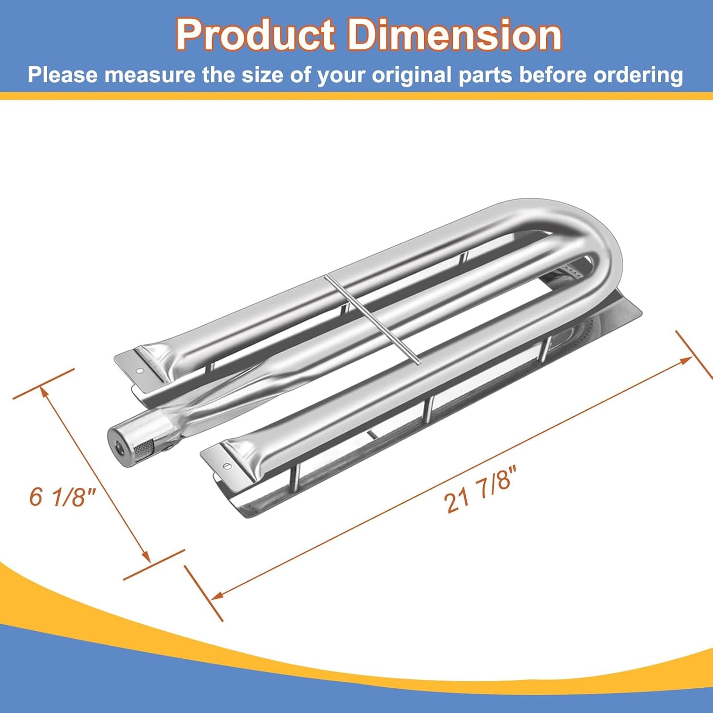 Stainless Steel Burner Tube Gas Grill Replacement Parts for Select Viking VGBQ 41 in T Series, VGBQ 53 in T Series, VGBQ 53" T Series and Other Grill Models, 21.875" x 6.125", Pack of 3