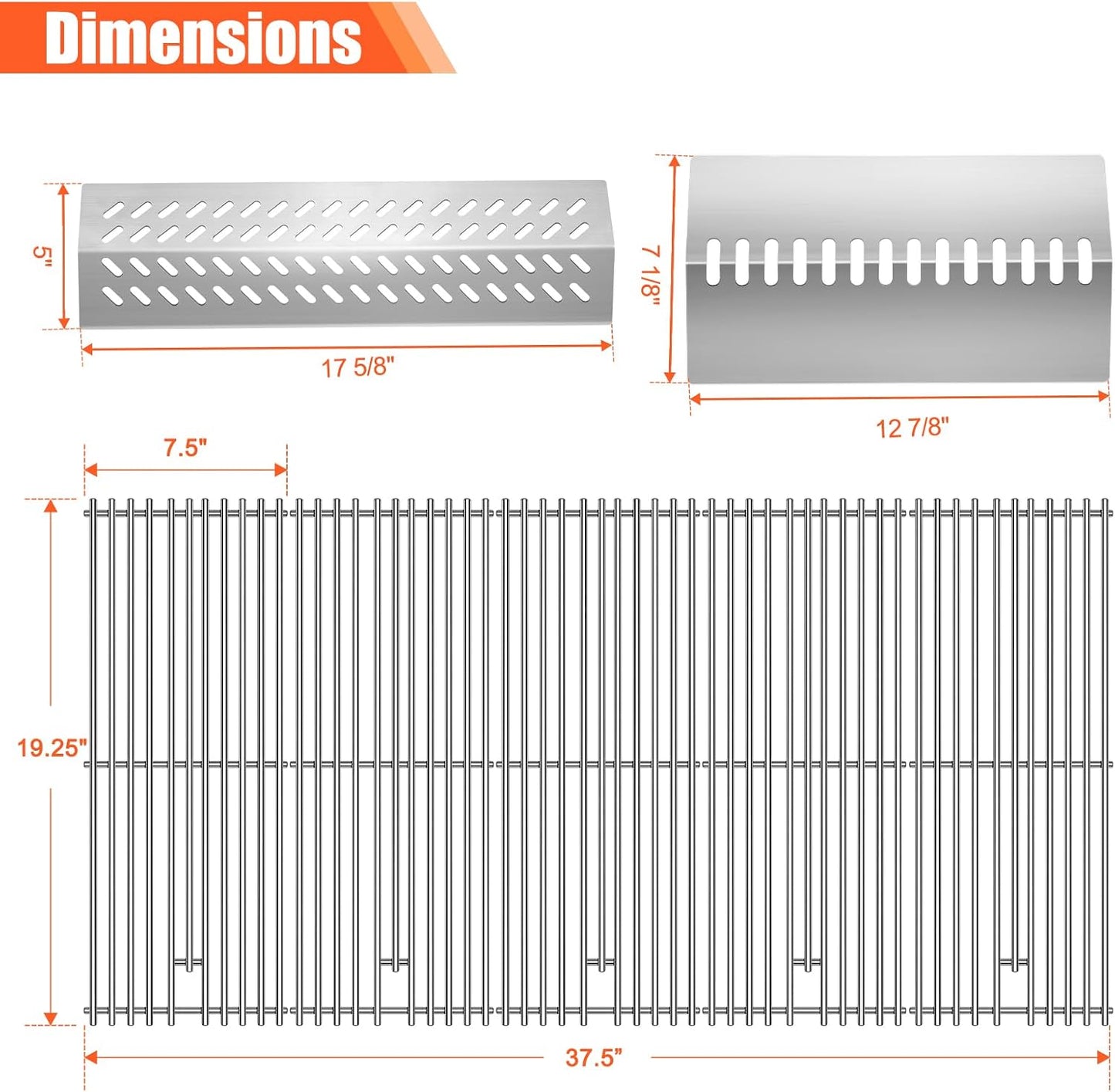 5-Burner Grill Grate, Flame Tamer & Heat Shield Kit for Bull Angus Grills