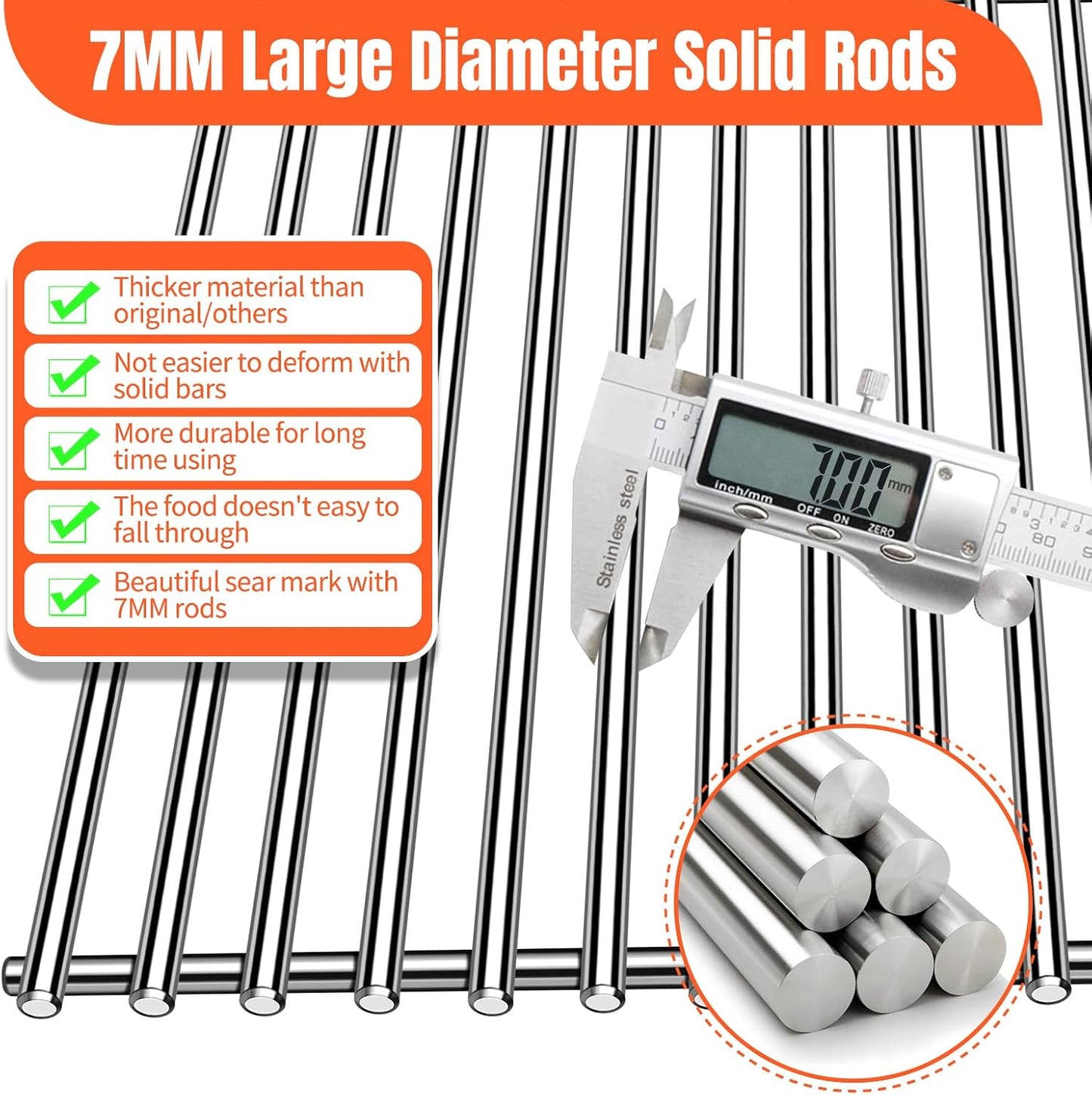 4-Pack 7mm Round Stainless Steel Grill Grates for Bull Angus, Brahma & 7-Burner