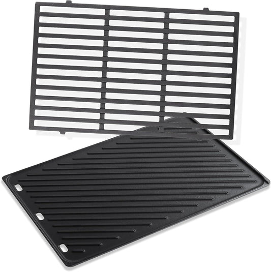 7524 Cooking Grill Grates & 8265 Griddle Replacement Parts for Weber Genesis S310, E310, E320, S320, E330, S330, EP310, EP320, EP330, 19.5" Cast Iron Grill Parts for Weber Genesis 300 Series