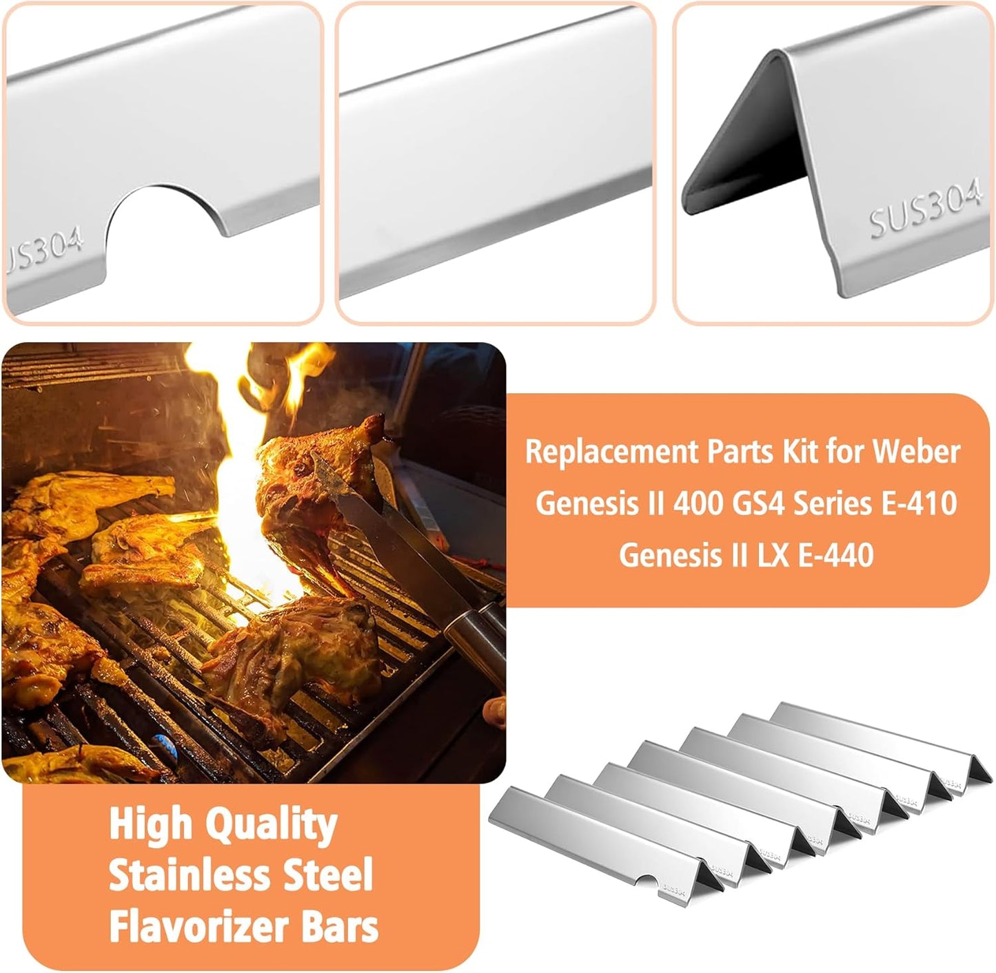 Grill Replacement Parts Grill Grates Flavorizer Bars for Weber Genesis II and Genesis II LX 400 Series, Genesis ll LX E-440/S-440, Genesis ll S-410/E-410, Genesis ll 435 Gas Grills