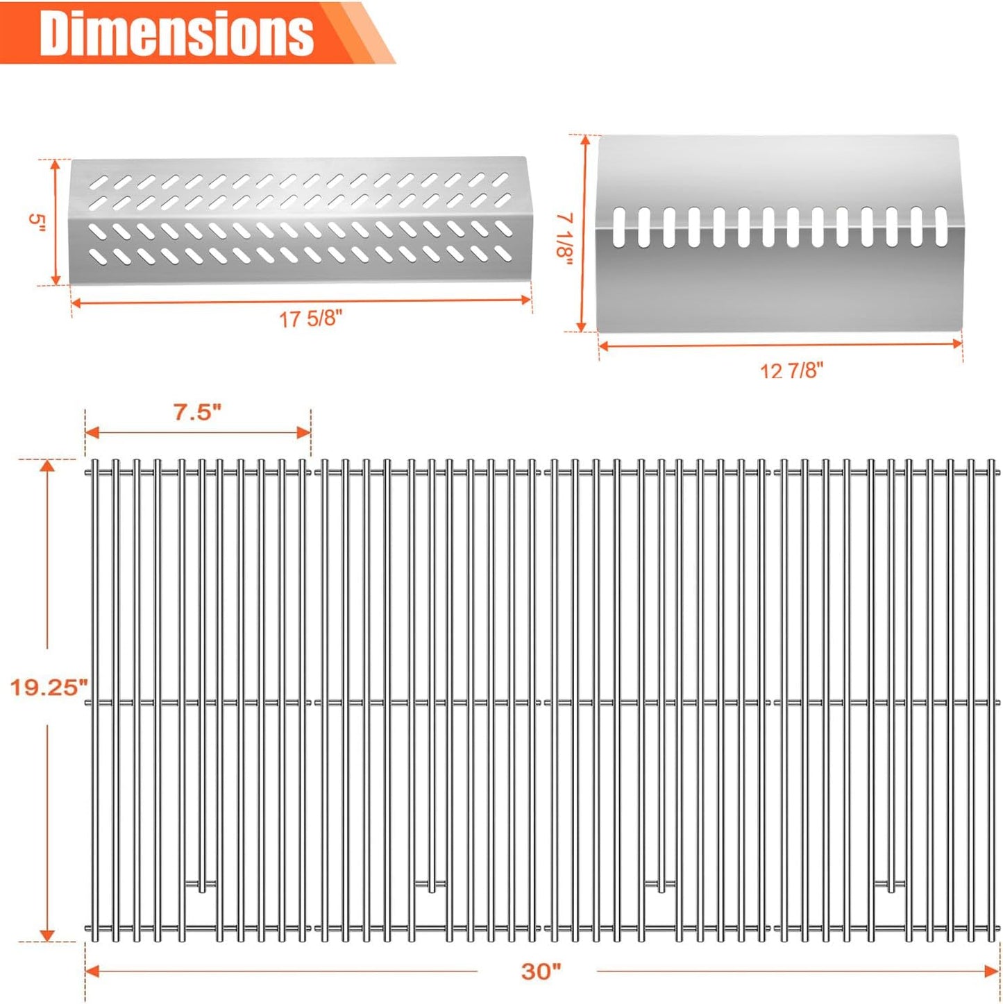 4-Burner Grill Grate, Flame Tamer & Heat Shield Kit for Bull, Blaze, Lion, Cal Flame Grills