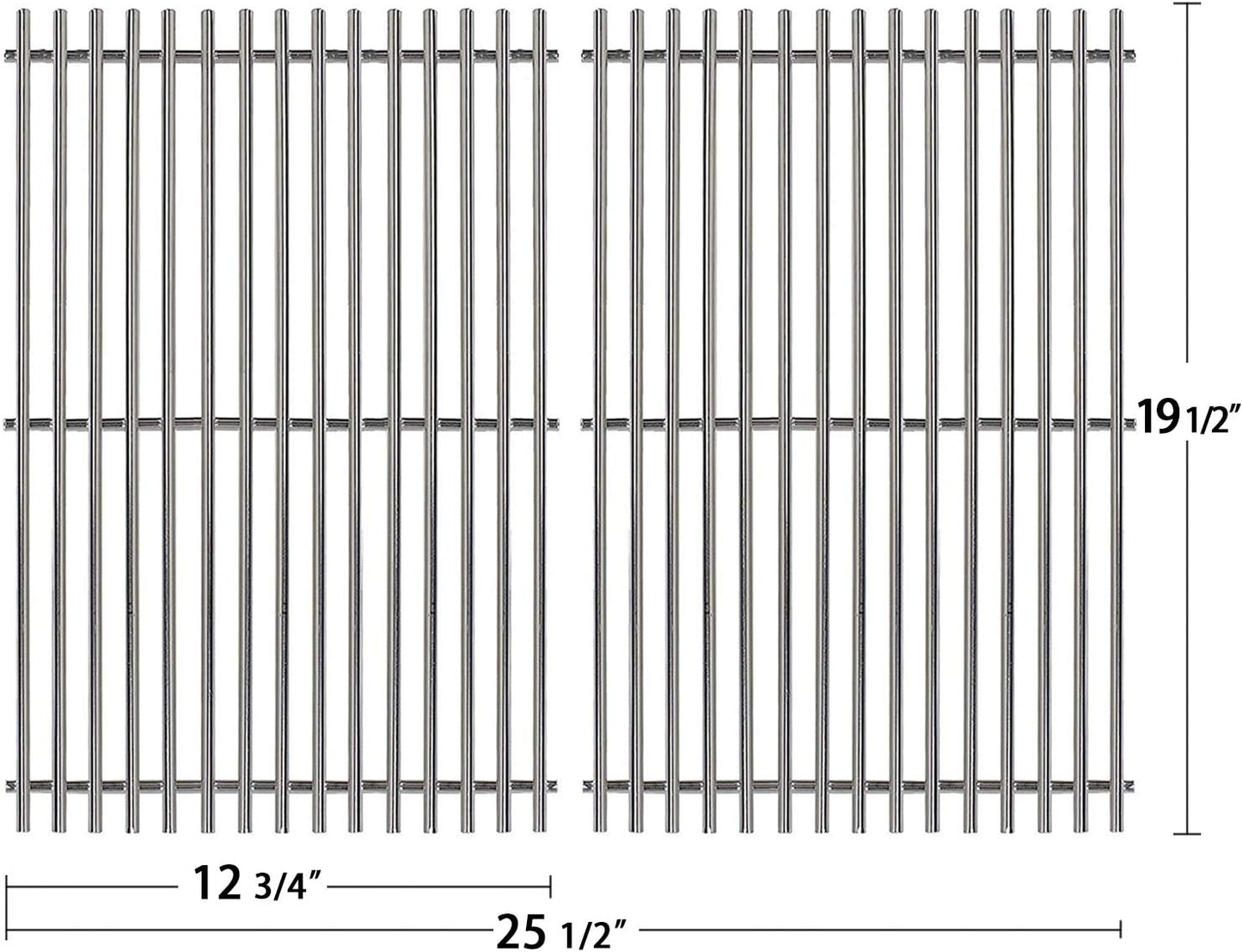 19.5" Solid SUS304 Stainless Steel Cooking Grates Replacement for Weber Genesis E and S Series 300 E310 E320 S310 S320 Gas Grills, Set of 2, 7528 (19.5" x 12.9" x 0.5")