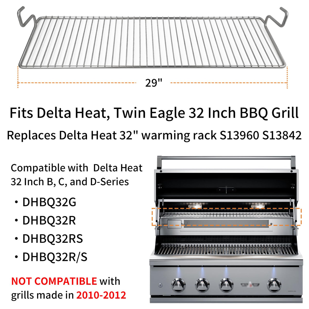 topgrillparts Delta Heat 32 Inch/Twin Eagle Warming Rack S13960 - installed view