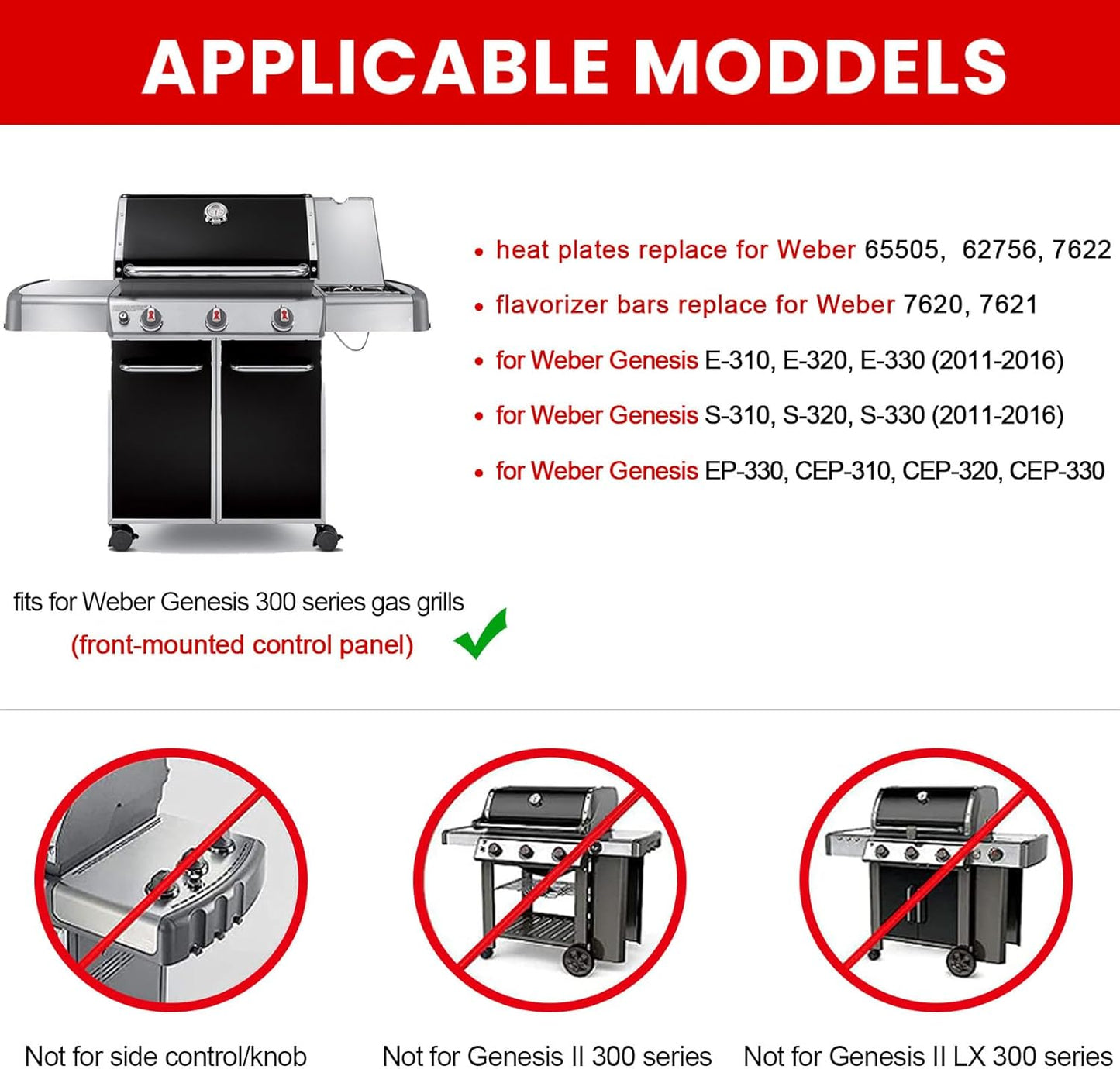7620 7622 62752 Grill Replacement Parts for Weber Genesis 300(Front-Knob), 17.5 Flavorizer Bars, 19.5 Burners Tube, 13 1/4 Heat Plate Deflectors for Genesis E310 E320 E330 S310 S320 S330 Grills