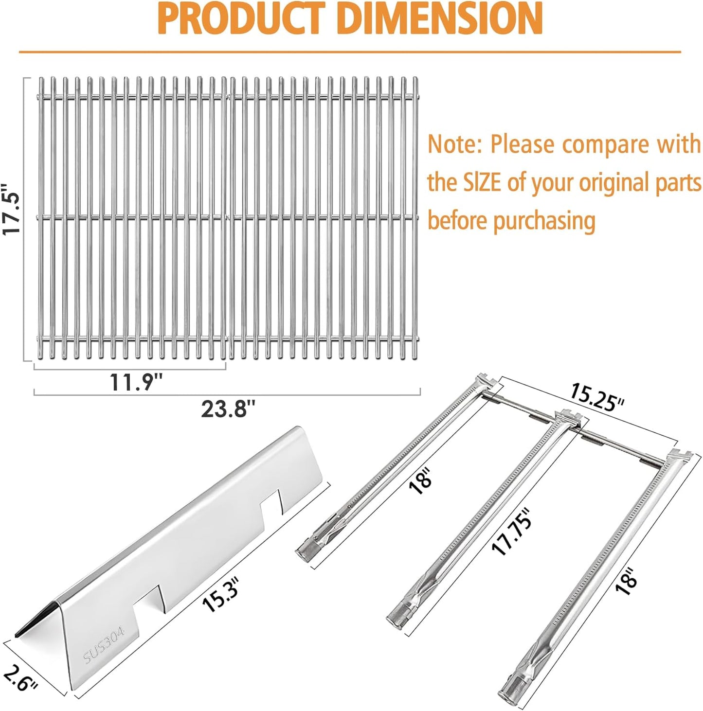 Spirit II E310 Replacement Parts 7636 Flavorizer Bars Burners 7639 Grates for Weber Spirit and Spirit II 300 E-310 S-310 E-320 S-320 E-330 S-330 ii E-310 ii 330 Flavor Bars Burner Spirit 2 GS4 Parts