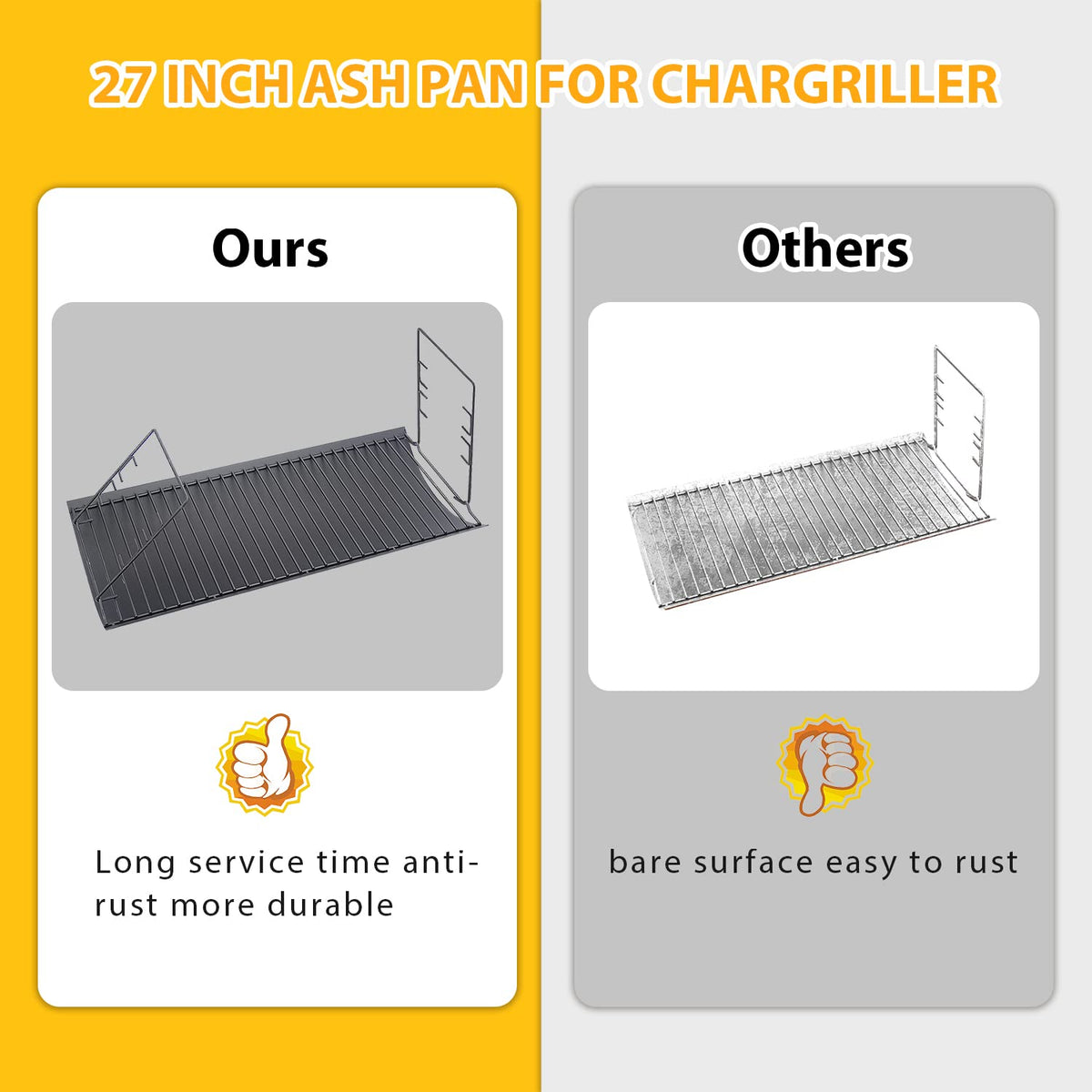 27" Charcoal Ash Pan Replacement for Char-Griller 1224 1324 2121 2222 2727 2828 2929 with Fire Grate Hangers