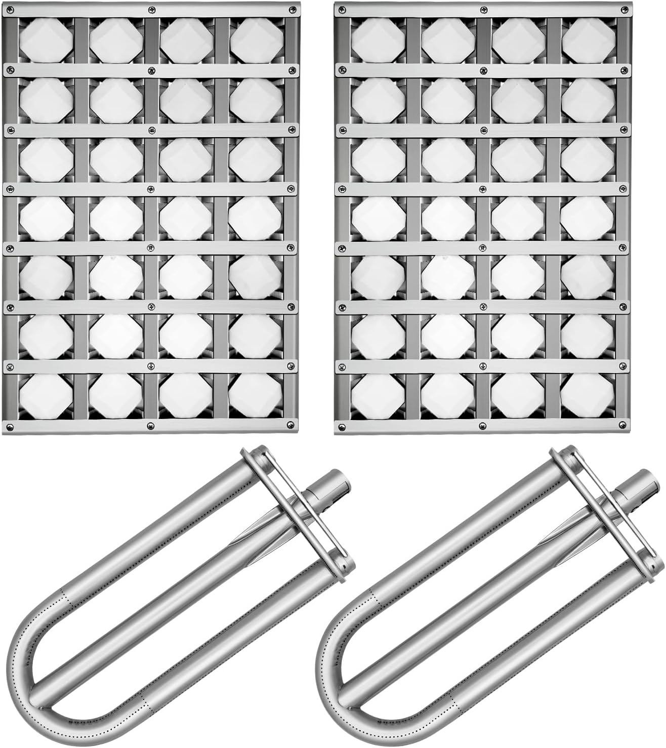 17.875" Grill Heat Plates Grill Briquette Tray for Alfresco Grill ALX2-30C, ALX2-42C, ALX2-42RFG, ALX2-56, ALX2-56BFG, Stainless Steel BBQ Heat Shield Flame Tamer with 56 Ceramic Briquettes