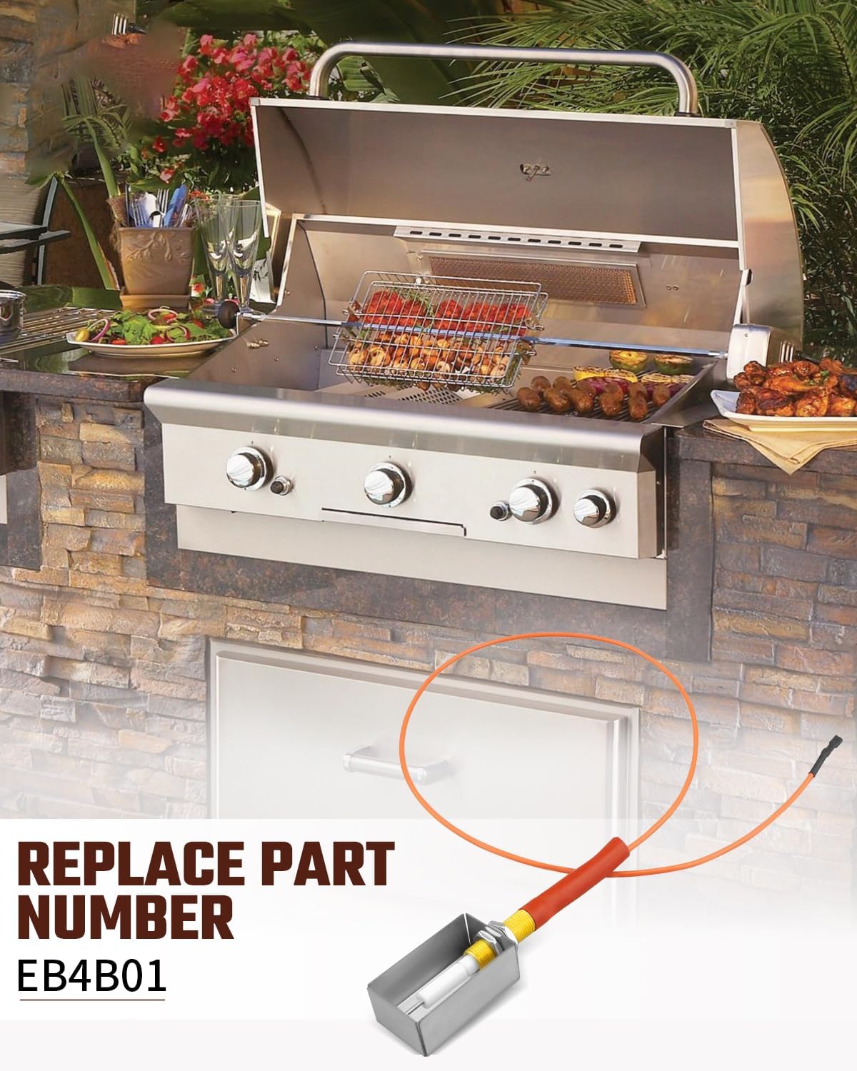 3-Pack Burner Electrode Replacement EB4B01 for American Outdoor Grill & Dyna-Glo