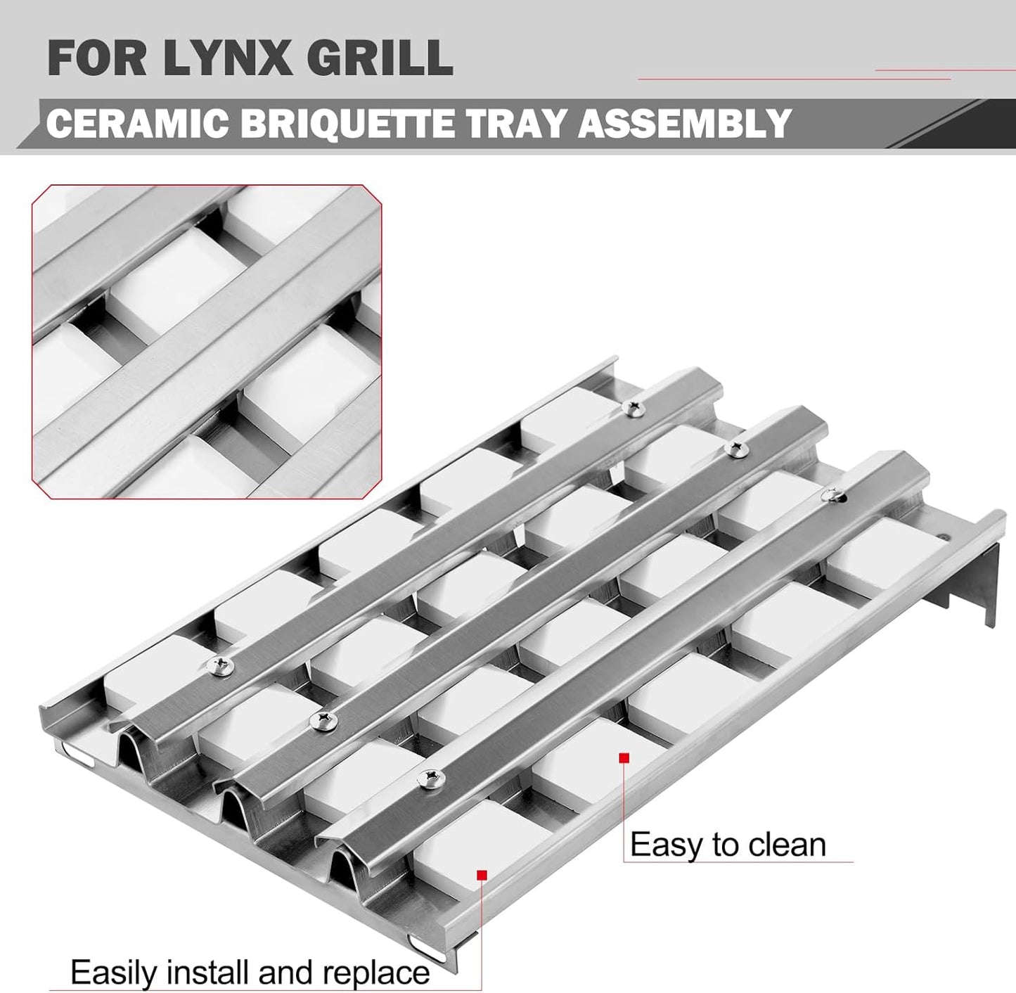 Briquette Tray Replacement Parts for Lynx Grill Parts Sedona 24” 36” 42” Grill Briquettes Lynx Sedona L600 L400 L700 Grill Ceramic Briquette Assembly Parts 80707 80743 L600PS Grill Part