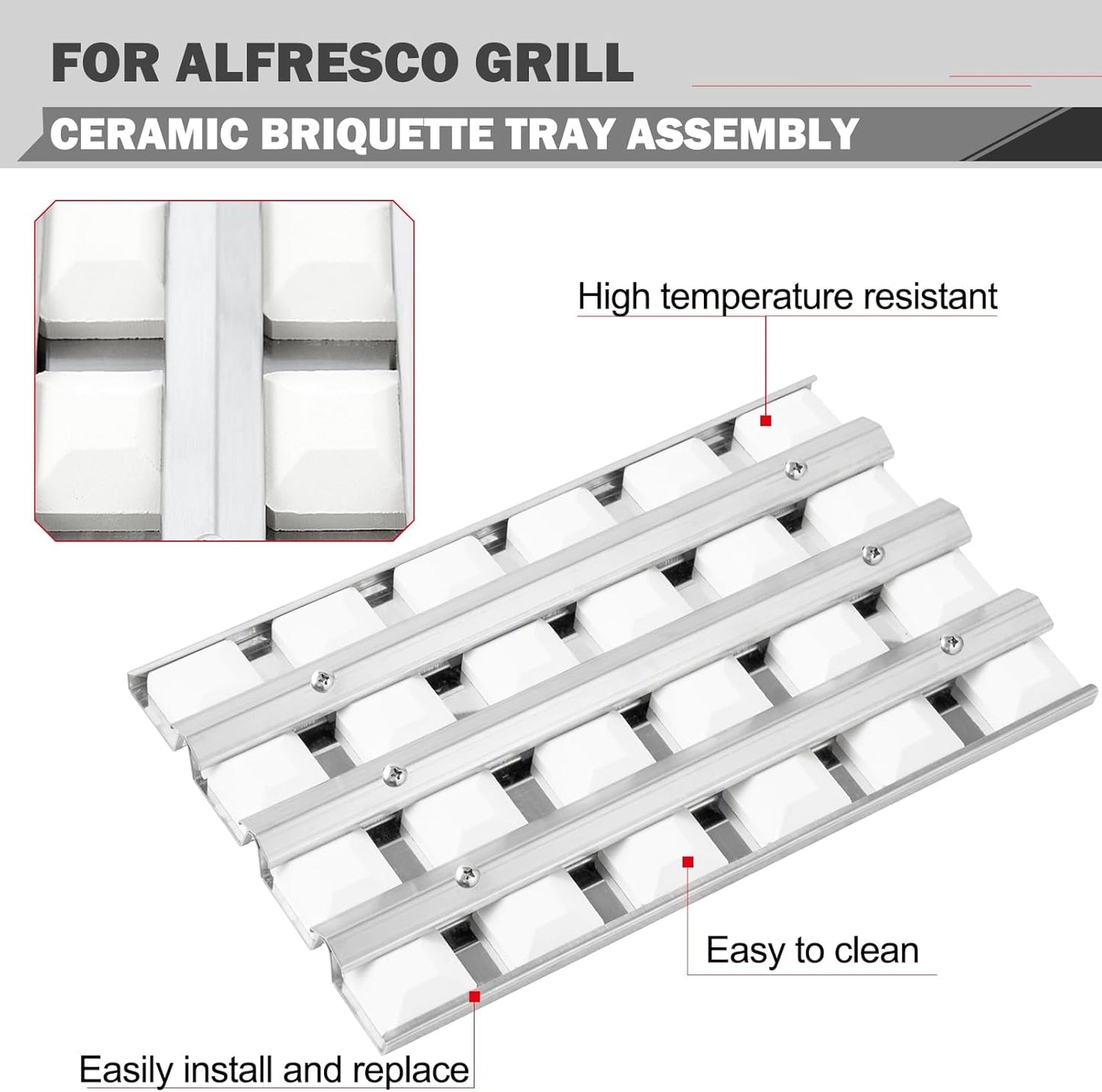 510-1025 Grill Parts Briquette Tray Parts for Alfresco Artisan Grill Replacement Parts ARTP36 ARTP32 AAEP26 AAEP32 AAEP36 Stainless Steel Ceramic Briquette Assemble Heat Plates Tray Grill Parts