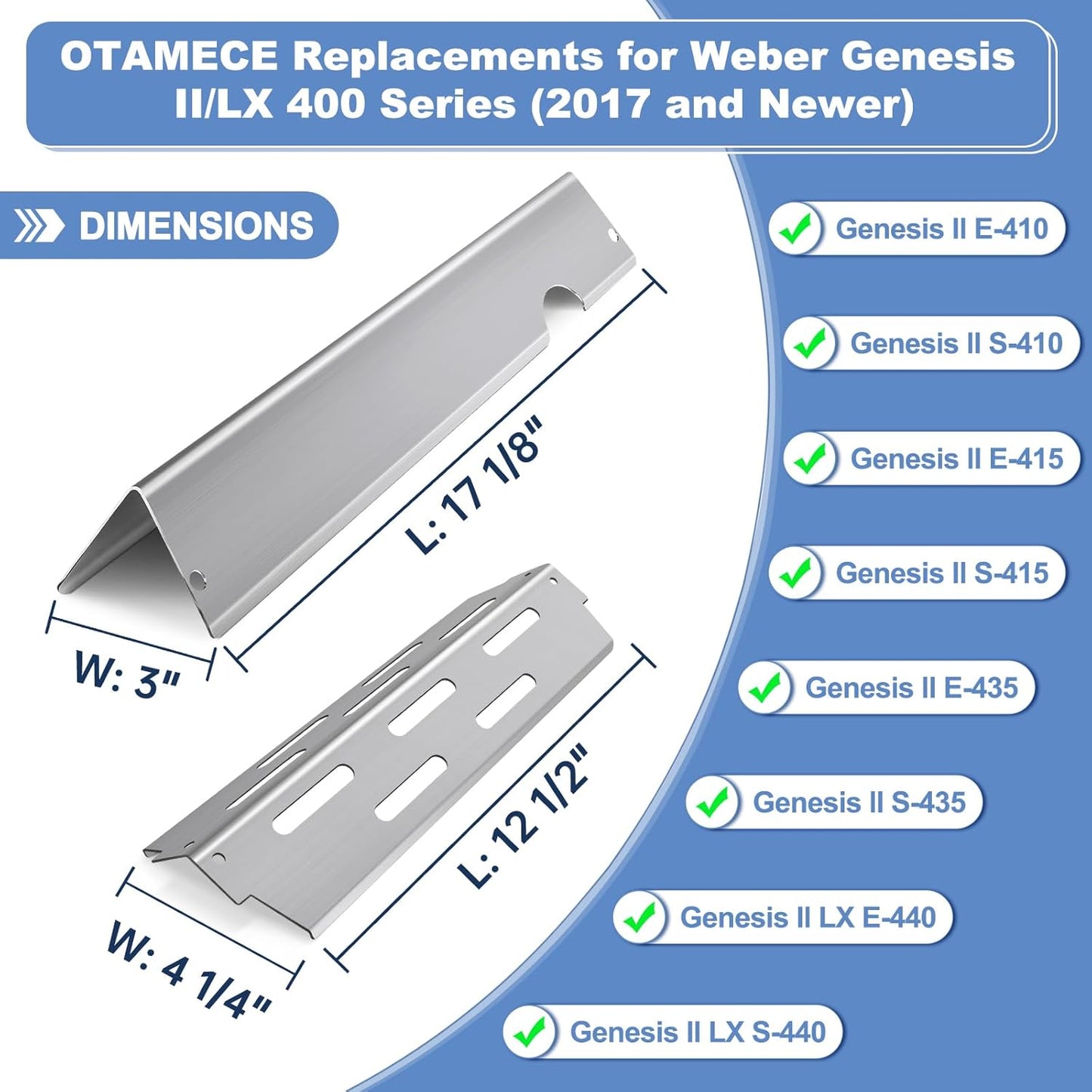 66795 66032 Flavorizer Bars and Heat Deflectors Replacement for Weber Genesis II Grill Parts,Stainless Steel Parts for Genesis II 300 ii E-310 E310 ii E-315 ii E-335 i