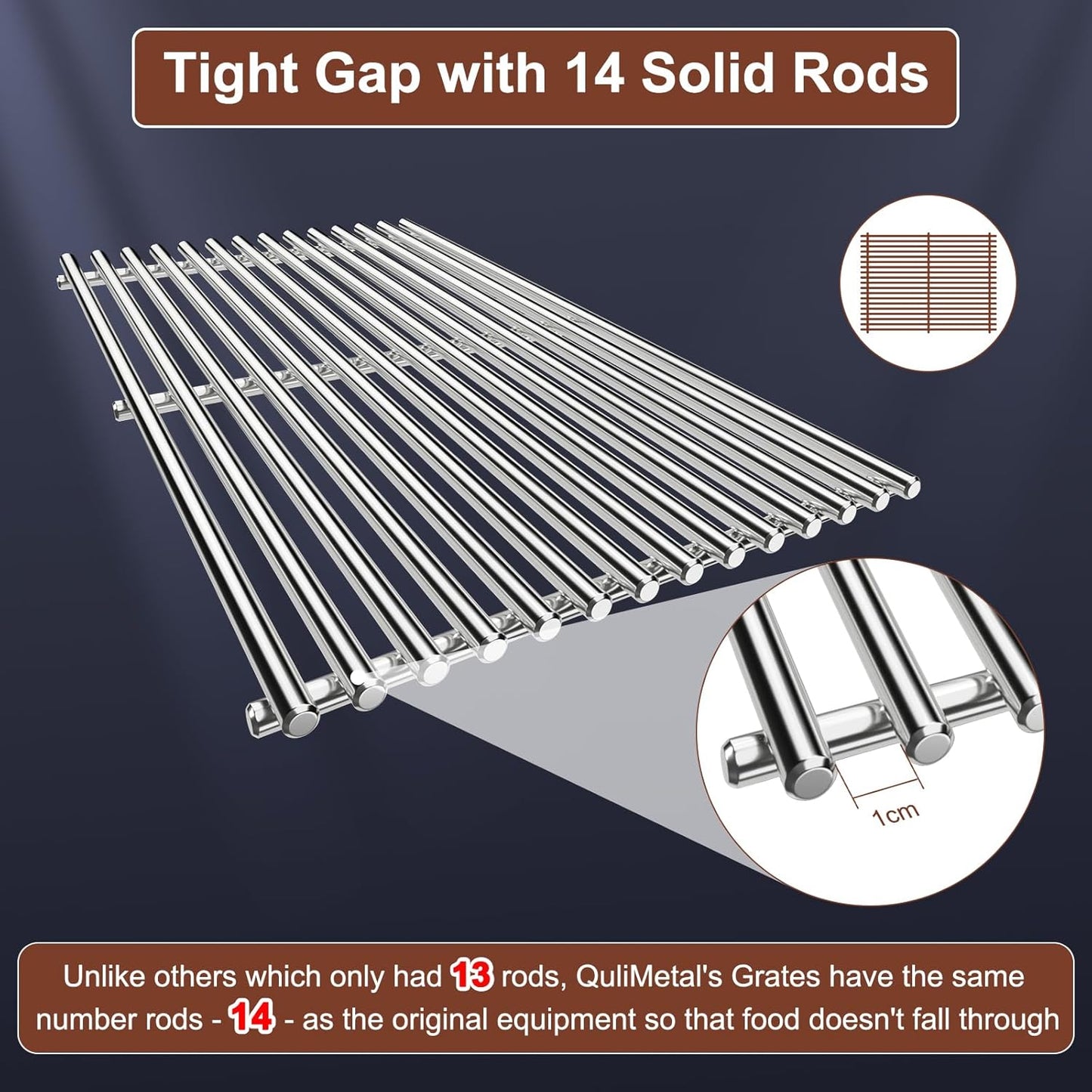 SUS304 9MM Cooking Grates for Weber Genesis GS4 Genesis II E-410, E-415, E-435, Genesis II LX E-440 Series Gas Grills, 304 Stainless Steel Grill Grates for Weber 66089 66097