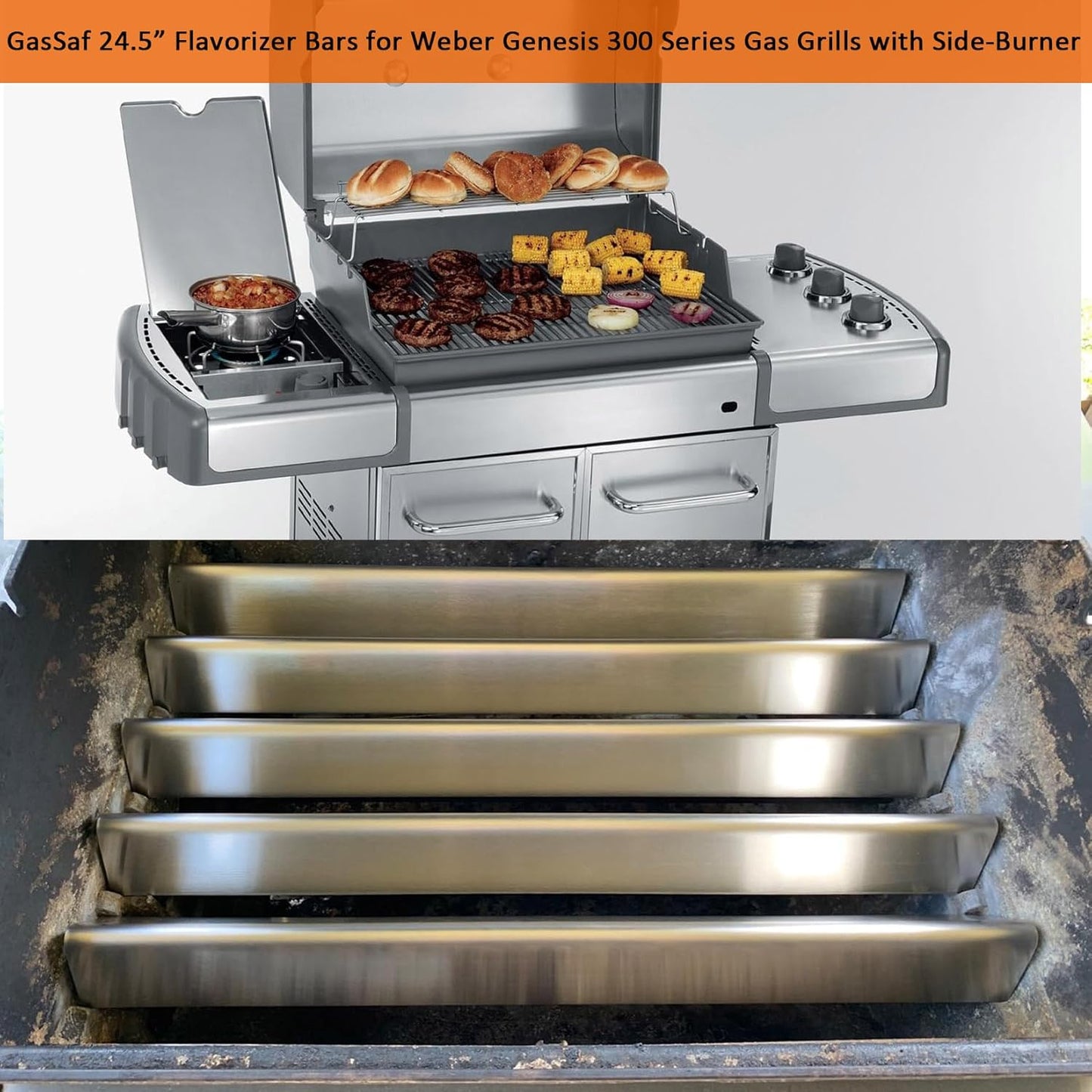 24.5 inch Flavorizer Bar Replacement for Weber 7539, 7540, Genesis 300 Series E-310, E-320, S-310, S-320, EP/CEP 310 & 320 (with Side Mounted Control Panels), 5-Pack Stainless Steel Flavor Bar