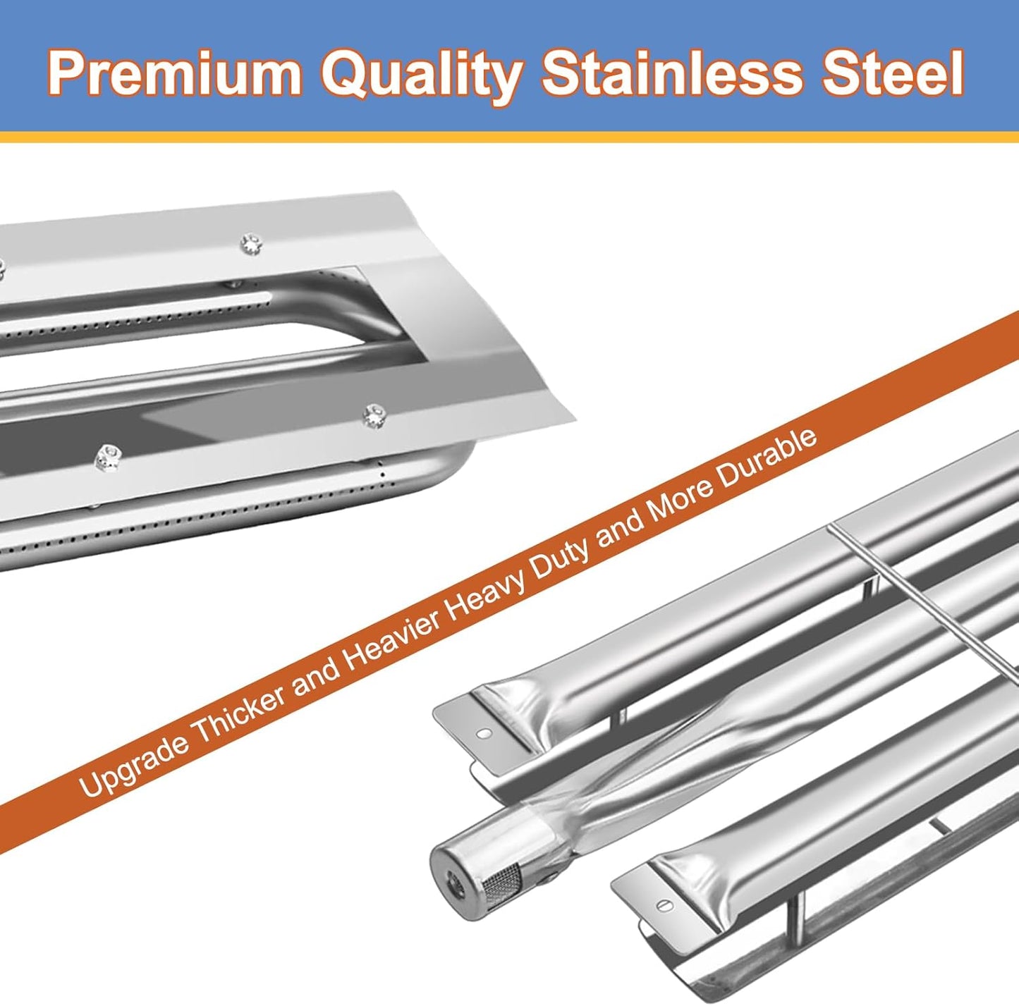 Stainless Steel Burner Tube Gas Grill Replacement Parts for Select Viking VGBQ 41 in T Series, VGBQ 53 in T Series, VGBQ 53" T Series and Other Grill Models, 21.875" x 6.125", Pack of 3
