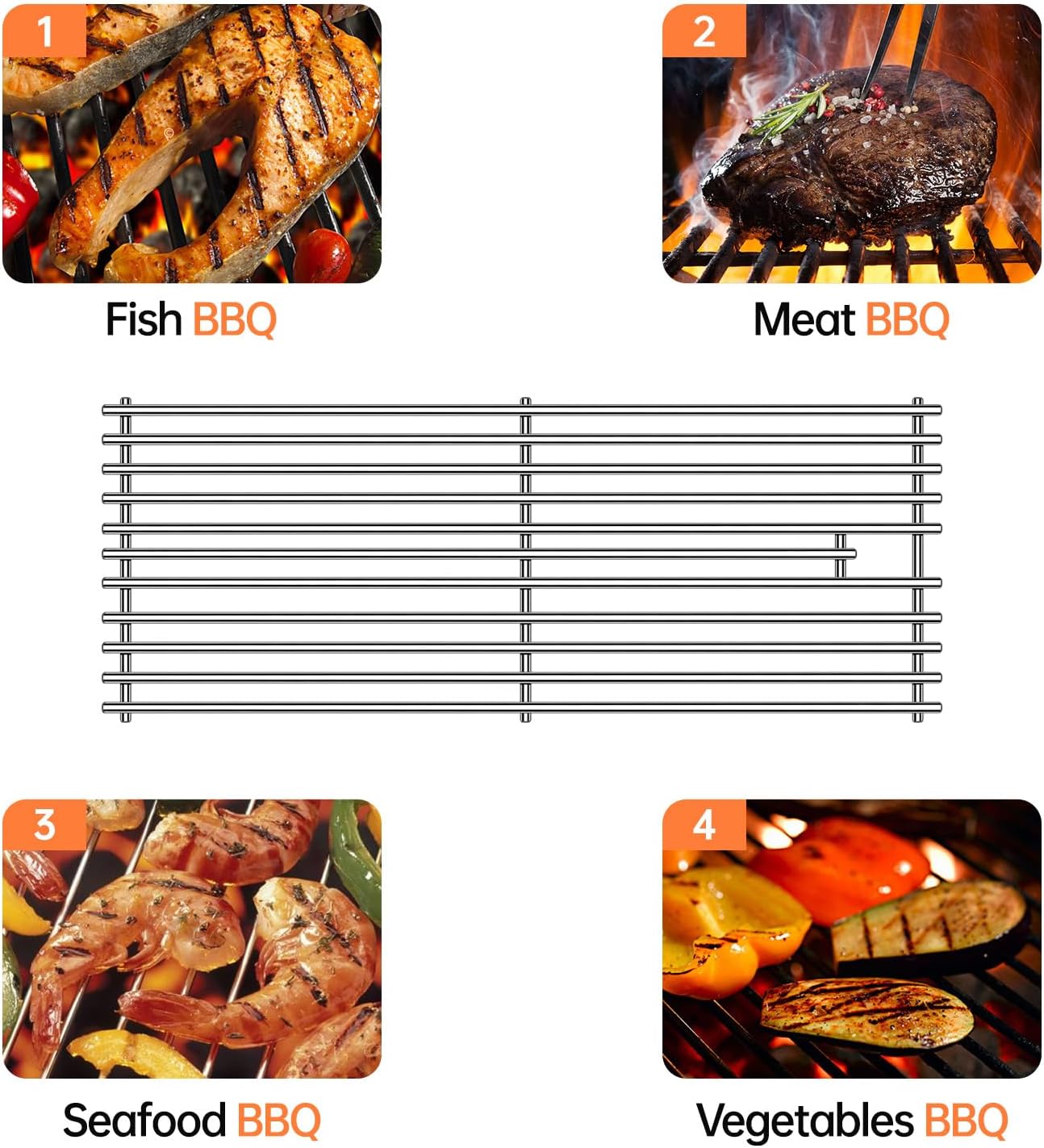 4-Pack 7mm Round Stainless Steel Grill Grates for Bull Angus, Brahma & 7-Burner