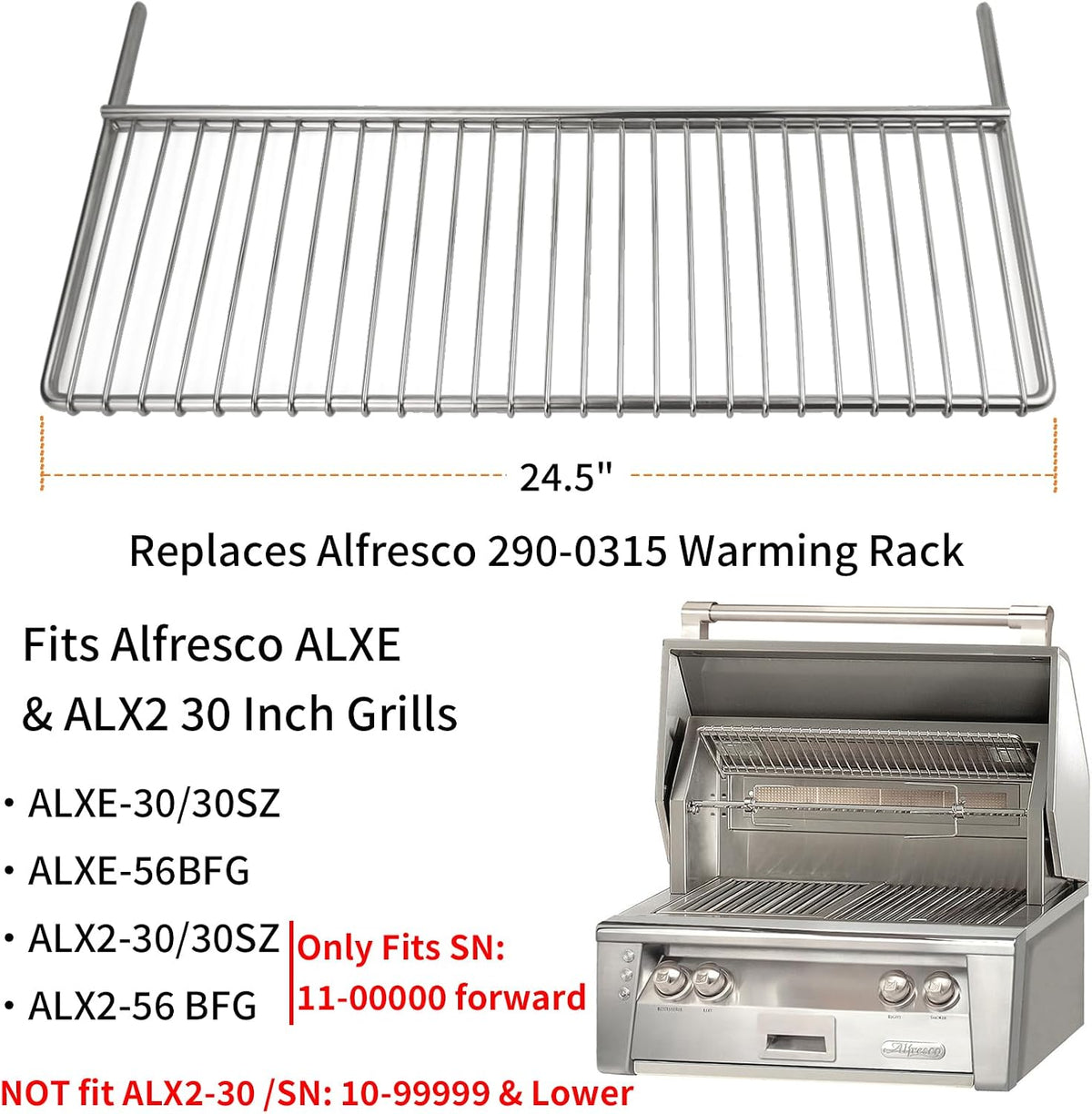 topgrillparts Alfresco ALXE/LX2 30 Inch Warming Rack 290-0315 - installed view