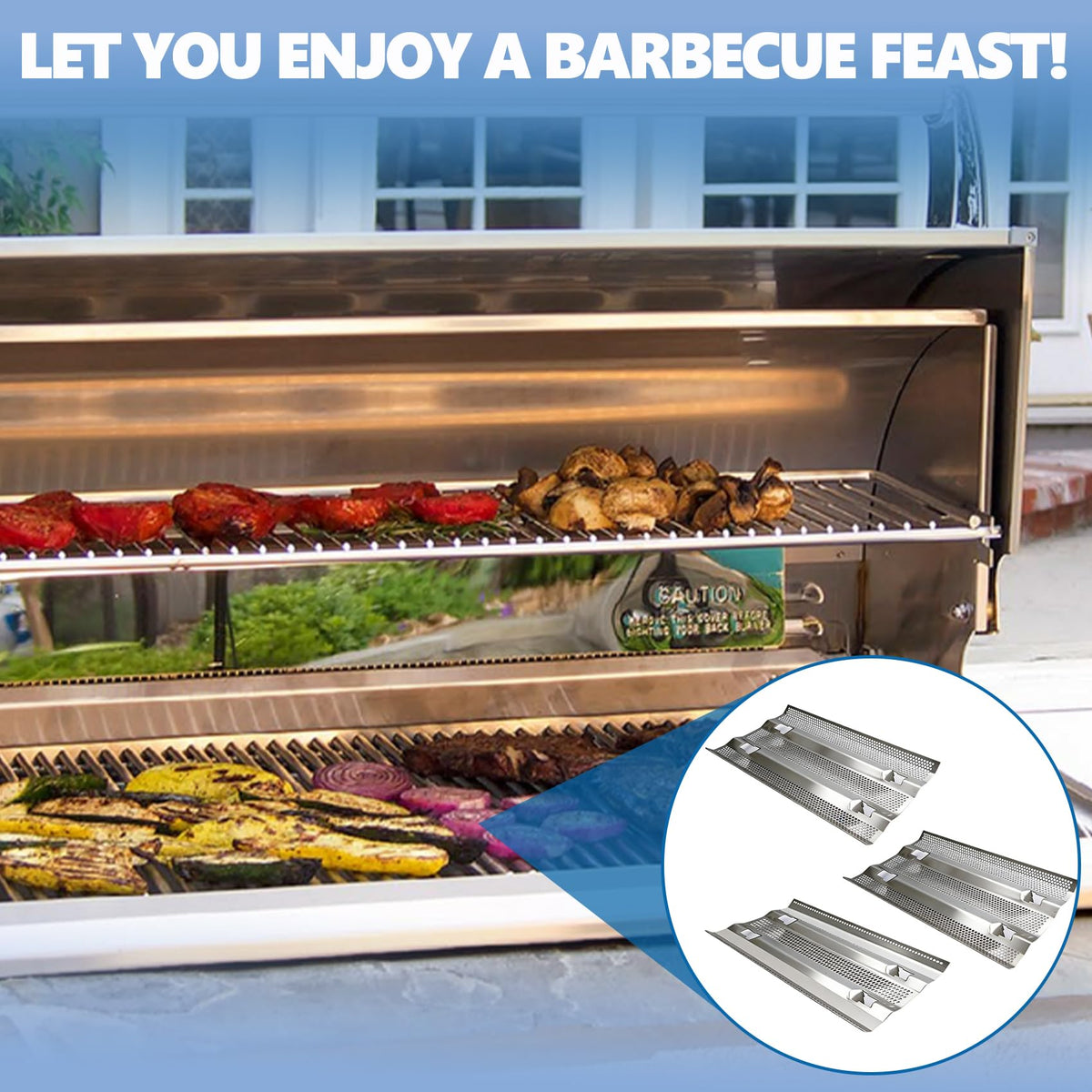 Fire Magic grill heat plate flame tamer - close-up detail