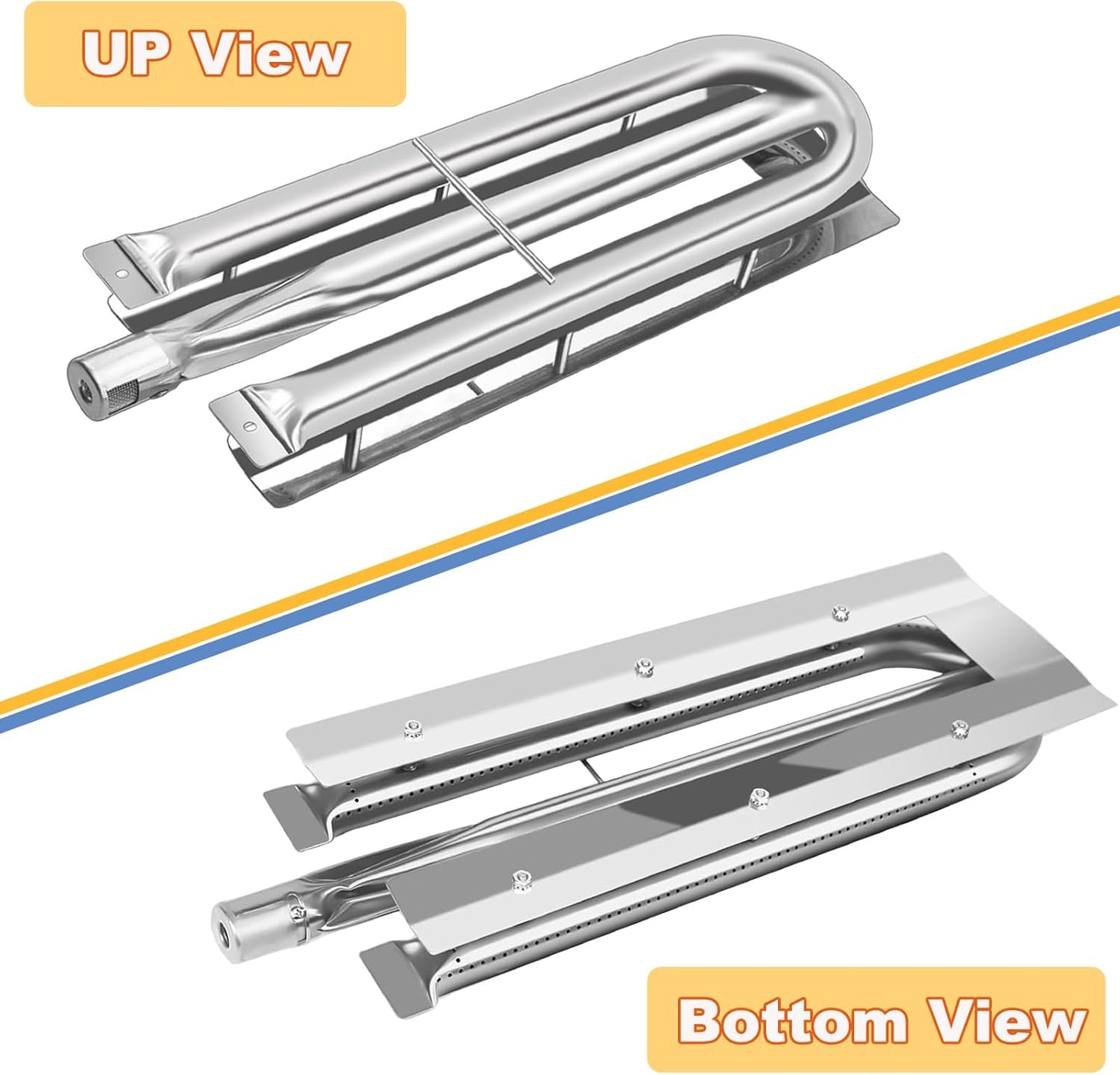 Stainless Steel Burner Tube Gas Grill Replacement Parts for Select Viking VGBQ 41 in T Series, VGBQ 53 in T Series, VGBQ 53" T Series and Other Grill Models, 21.875" x 6.125", Pack of 3